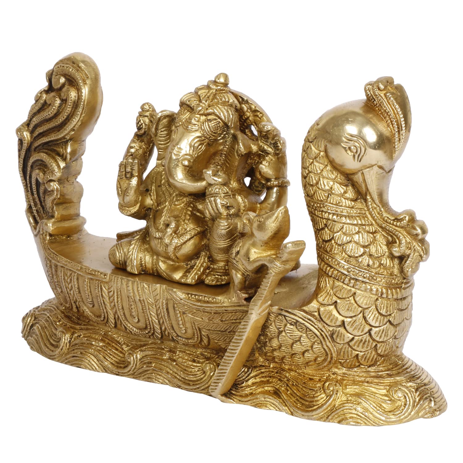 Kartique Brass Ganesh Bhagwan Idol Sailing On Boat Ganesha Statue Ganpati Murti For Home Entrance Decor Diwali Gift Ganesha With