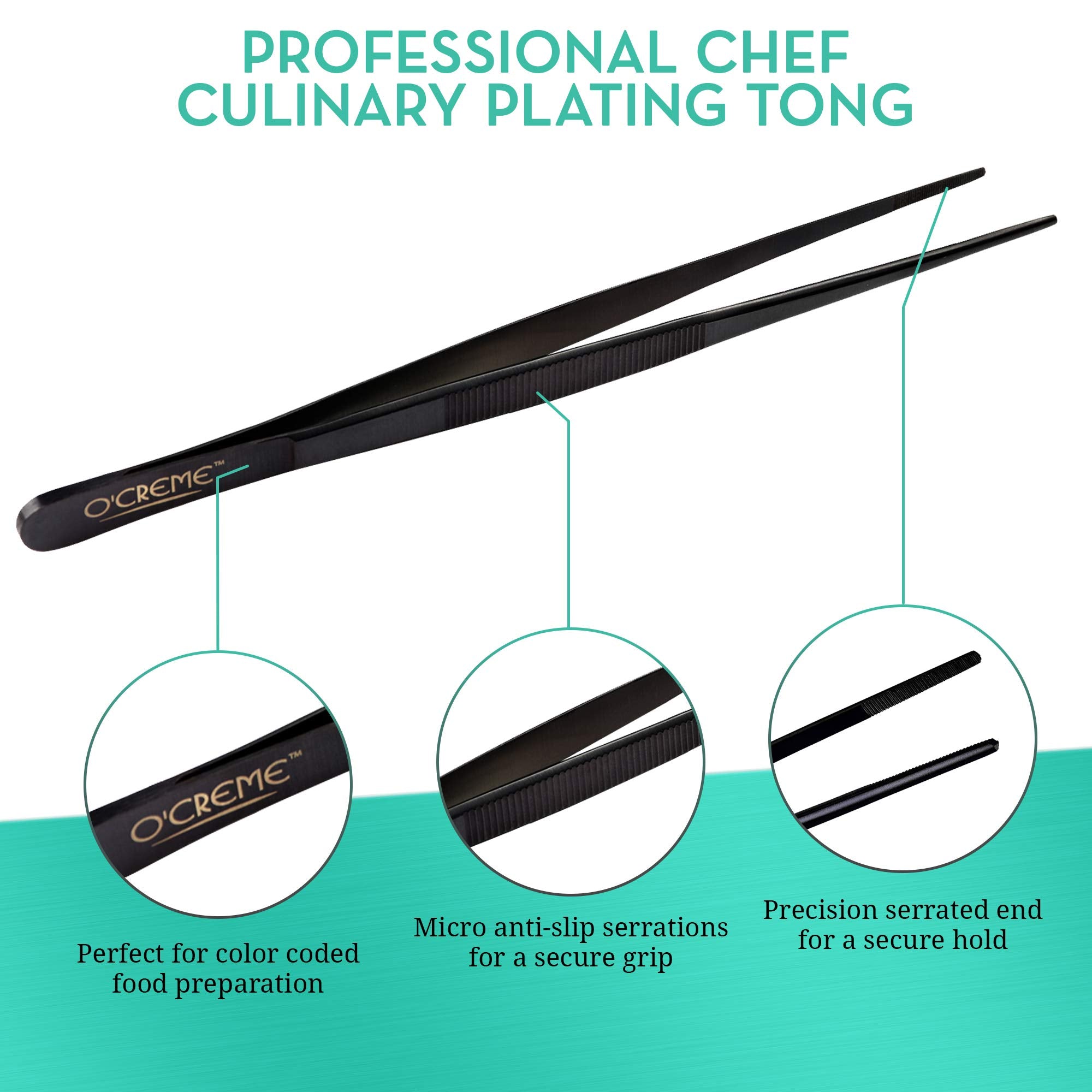 O'Creme Stainless Steel Precision Kitchen Culinary 8 Inch Tweezer Tongs (8'' Straight  Multicolored)