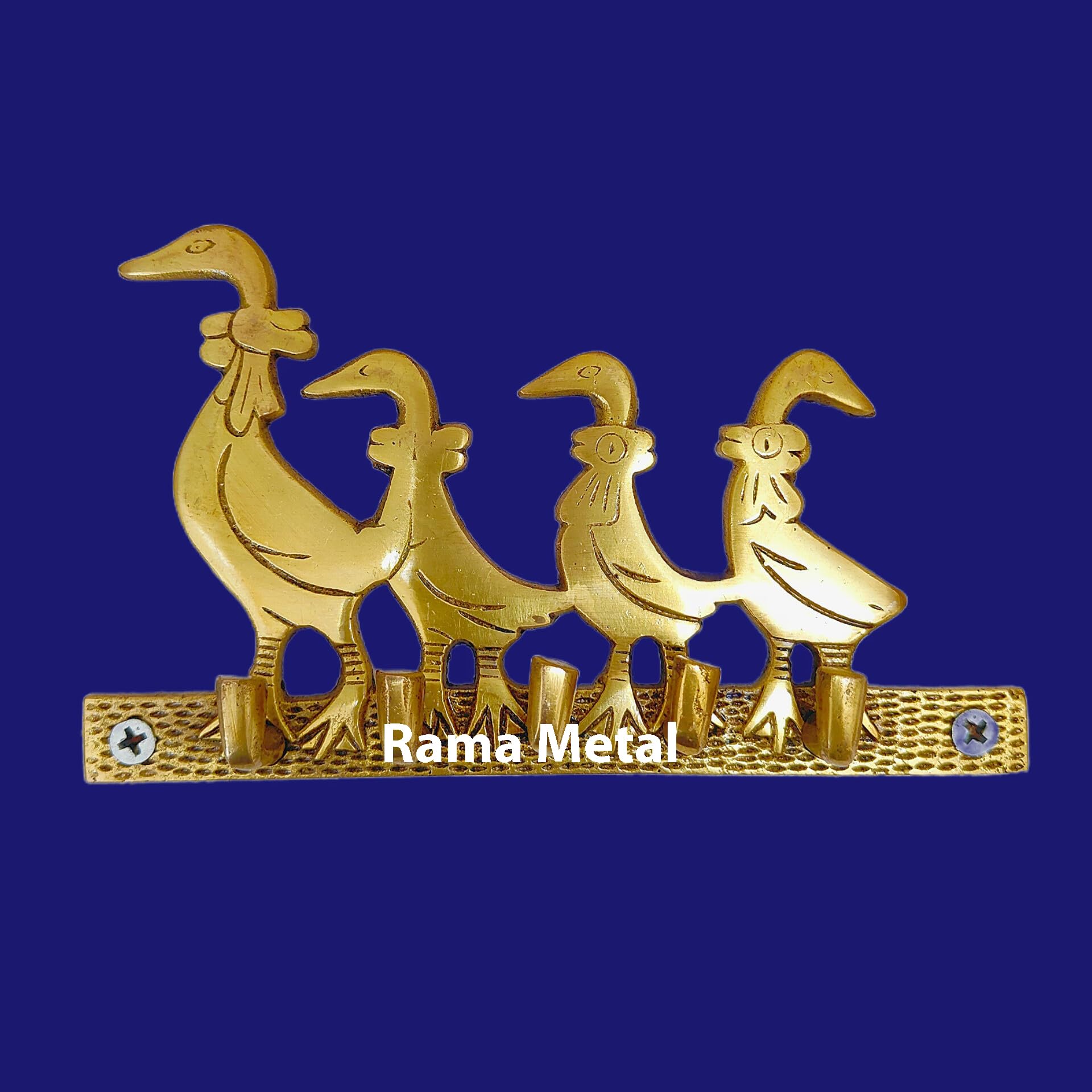 RAMA METAL Brass Royal Key Holder | Key Wall Mount with 4 Hooks | Rajwadi Key Stand Brass | Duck Key Holder