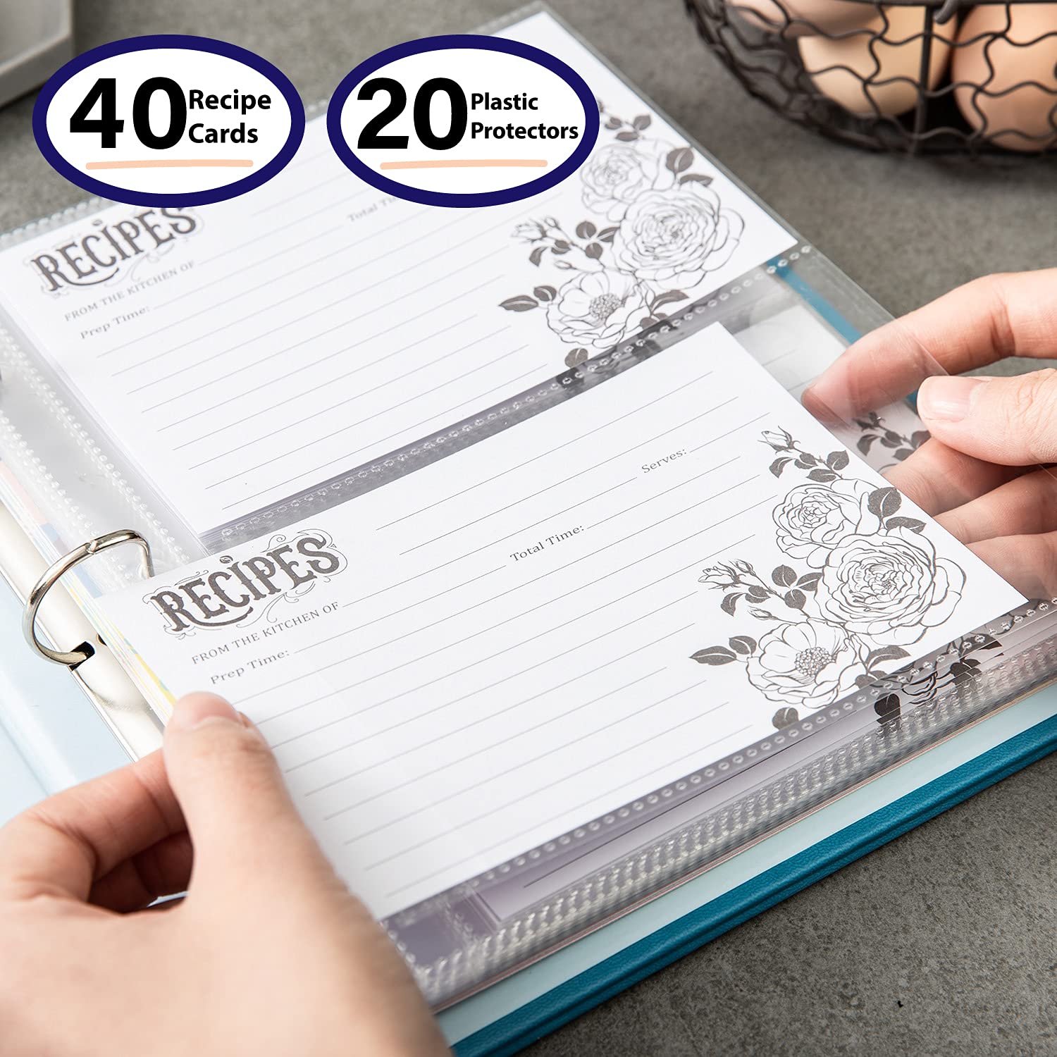 Cofice Recipe Binder - 8.5X9.5 Recipe Ring Binder With Pu Faux Leather Cover, 4X6 Cards And Tabbed Dividers, Blue