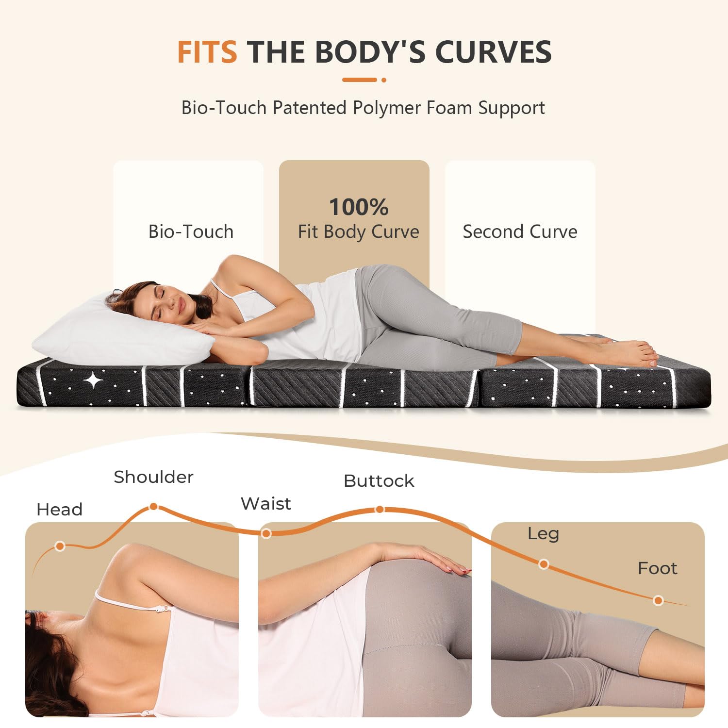 Sweetnight Tri-Fold Mattress - 4 Inch Dual-Layer Foam Folding Mattress | Removable & Washable 500G Superfine Fiber Cover | Suita
