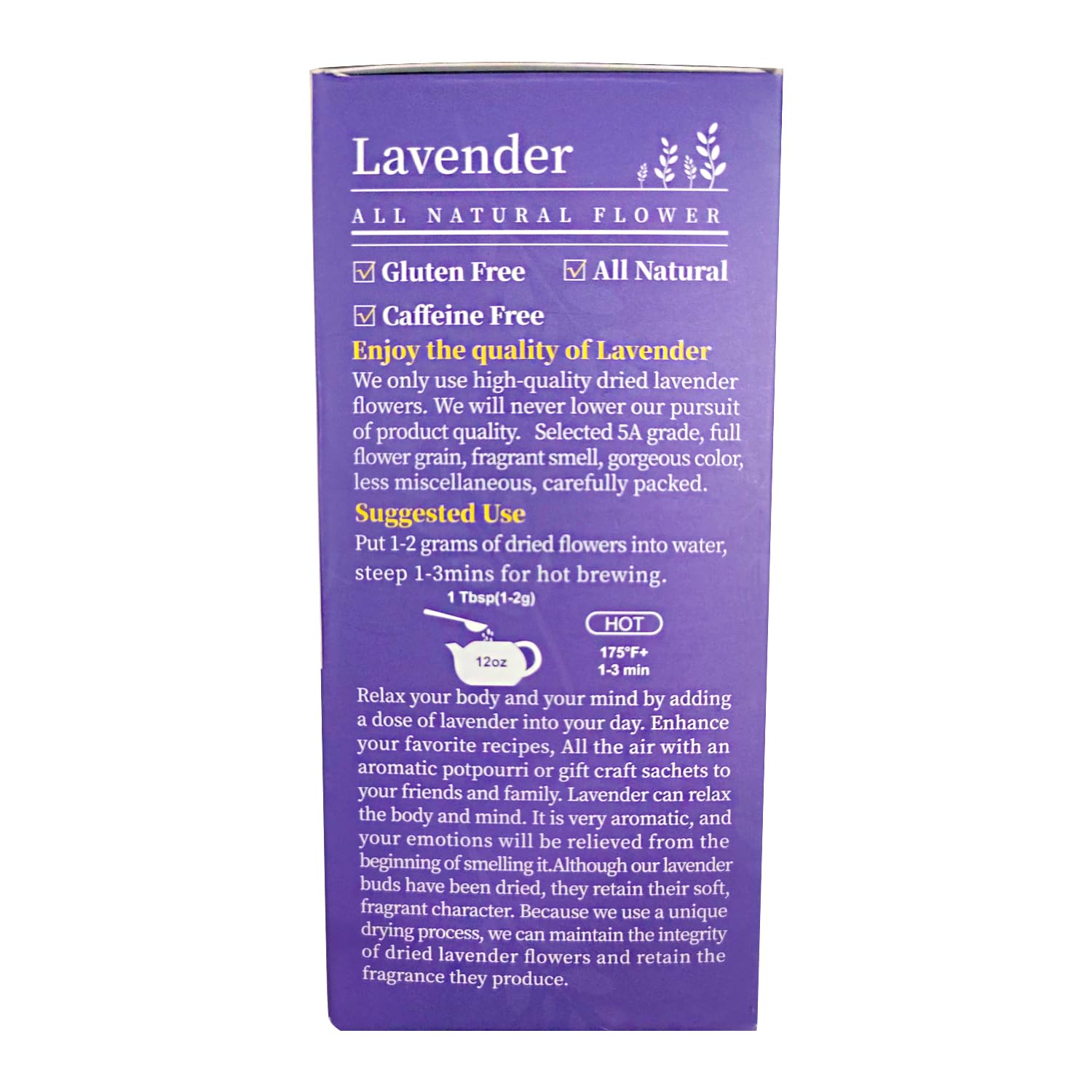 TIAN HU SHAN Dried Lavender Flower Buds  Culinary Food Grade for Baking  Fresh Fragrance  4 Ounce  Herbal Tea  Packing in Bulks