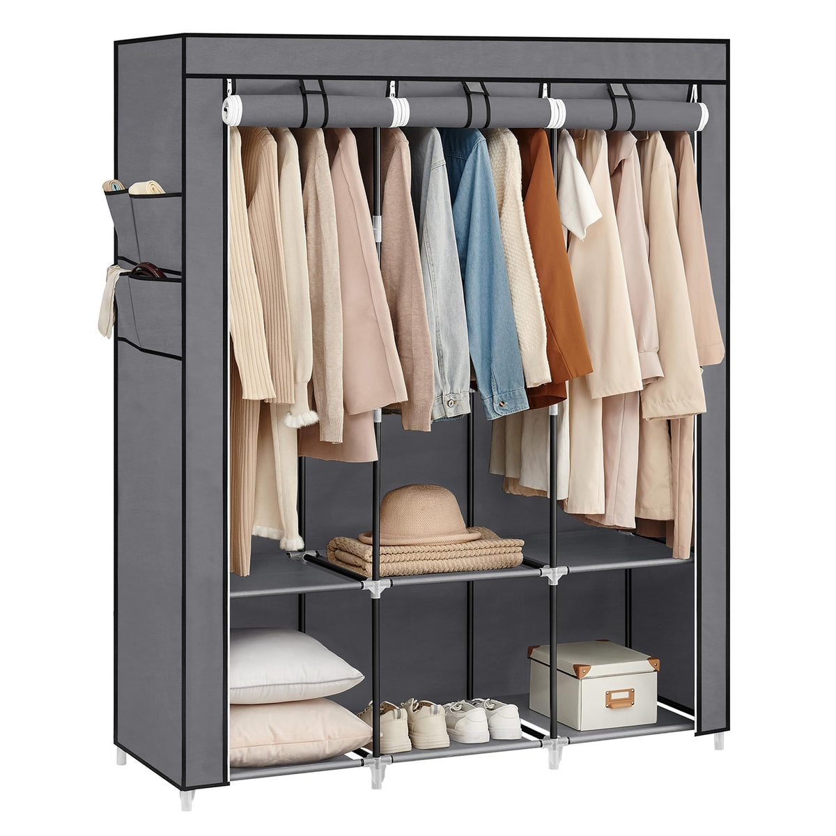 Songmics Portable Closet, Wardrobe Closet Organizer With Cover, 3 Hanging Rods And Shelves, 4 Side Pockets, 51.2 X 17.7 X 65.7 I