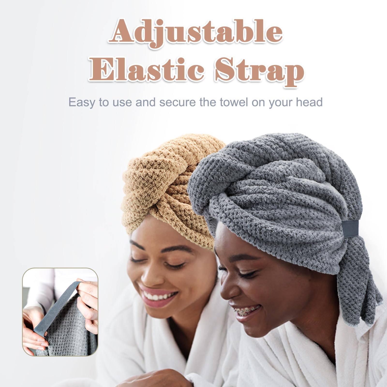FREATECH 2-Pack Large Microfibre Hair Towel Wrap 34 x 10 in, Thicken Super Absorbent Hair Turbans for Wet Hair, Anti-frizz Hair