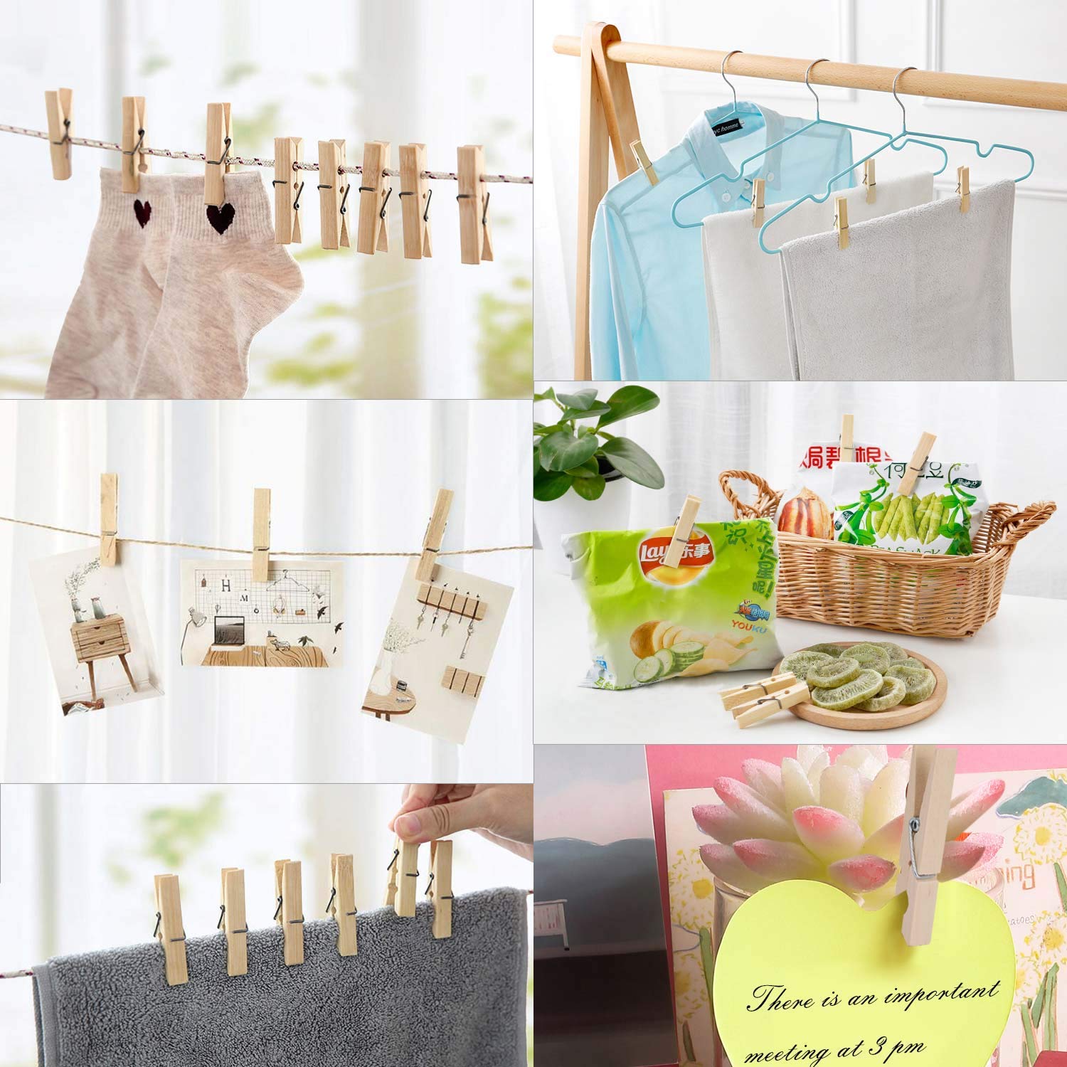 100Pcs Clothes Pins Wooden Clothespins 3Inch Heavy Duty Wood Clips For Hanging Clothes Pictures Outdoor