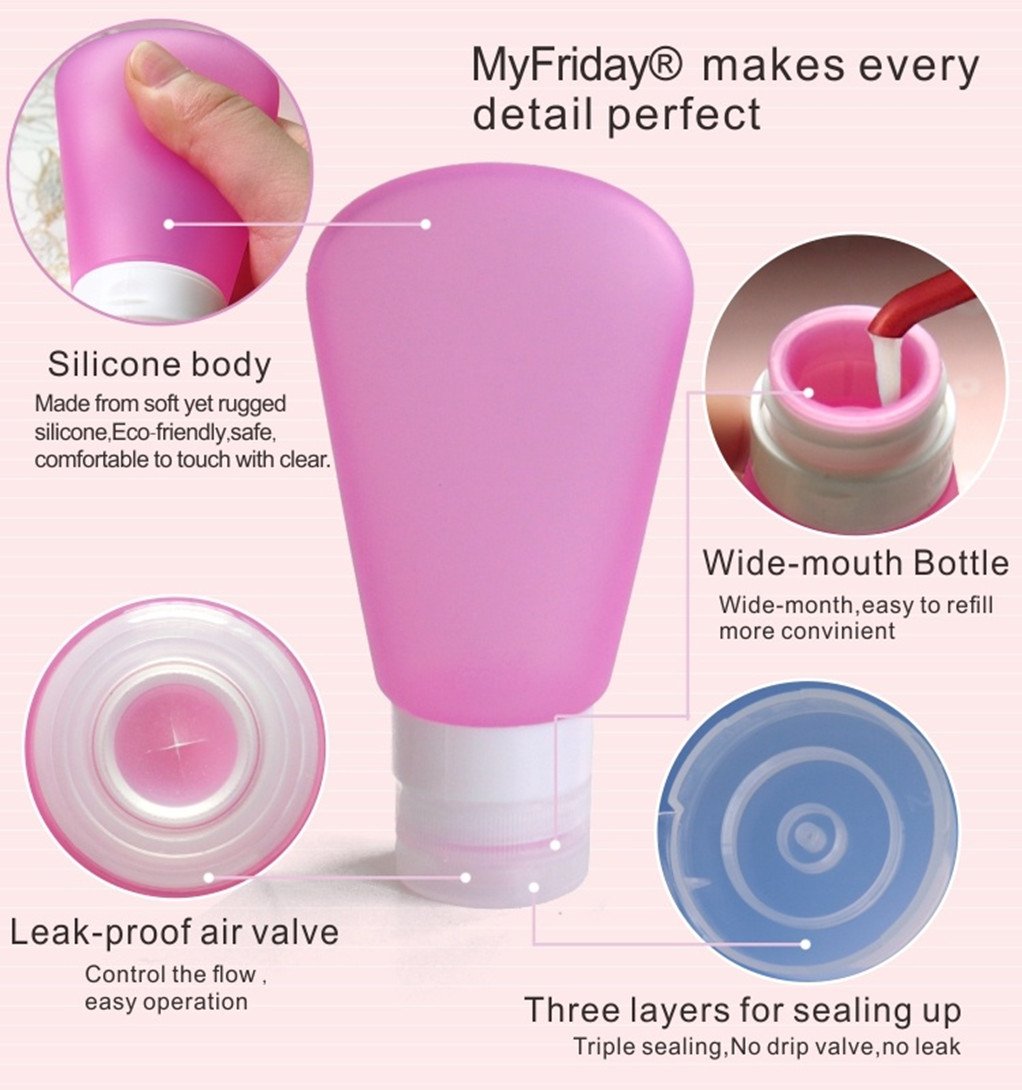 Fnship 3 Pack Portable Food Grade Squeeze Silicone Liquid Travel Bottles For Shampoo, Conditioner, Lotion, Toiletries, Condiment