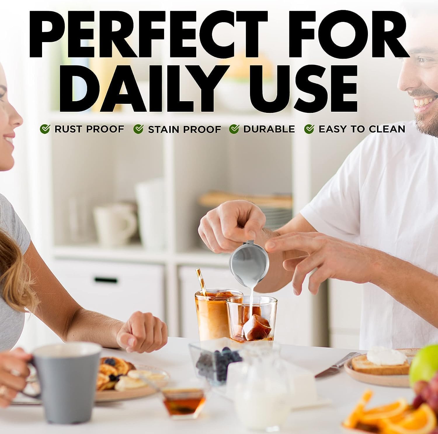 Set Of 6-3Oz - Stainless Steel Creamer Pitchers, Creamer Dispenser, Creamer Metal, Creamer Cup, Restaurant Milk Dispenser, Mini