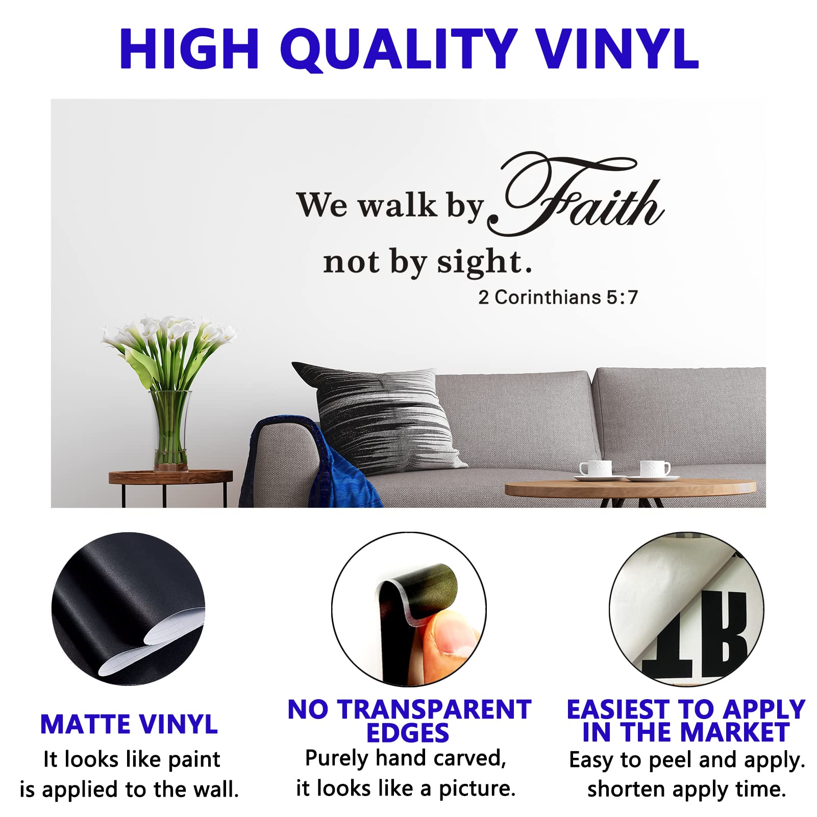 Vodoe Wall Decals For Living Room, Bible Verse Wall Decals, Quotes Faith Scripture Biblical Christian Religious Church Phrase Fa