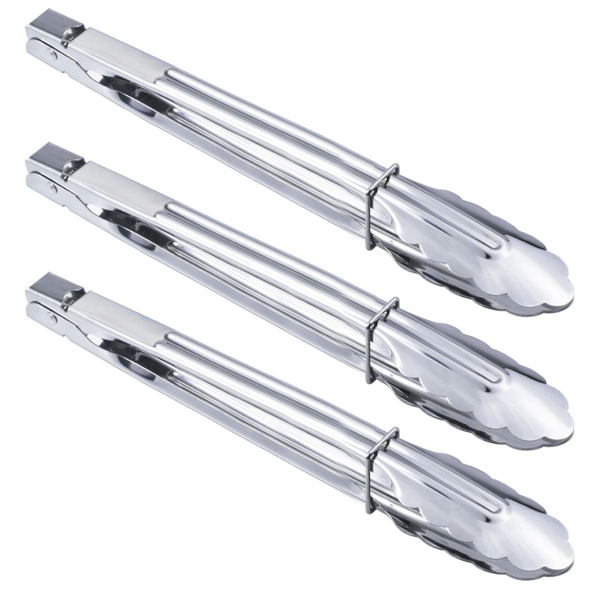 Hinmay Stainless Steel Serving Tongs Grilling Tongs Kitchen Pliers For Cooking Camping Barbecue (12-Inch 3 Pieces)