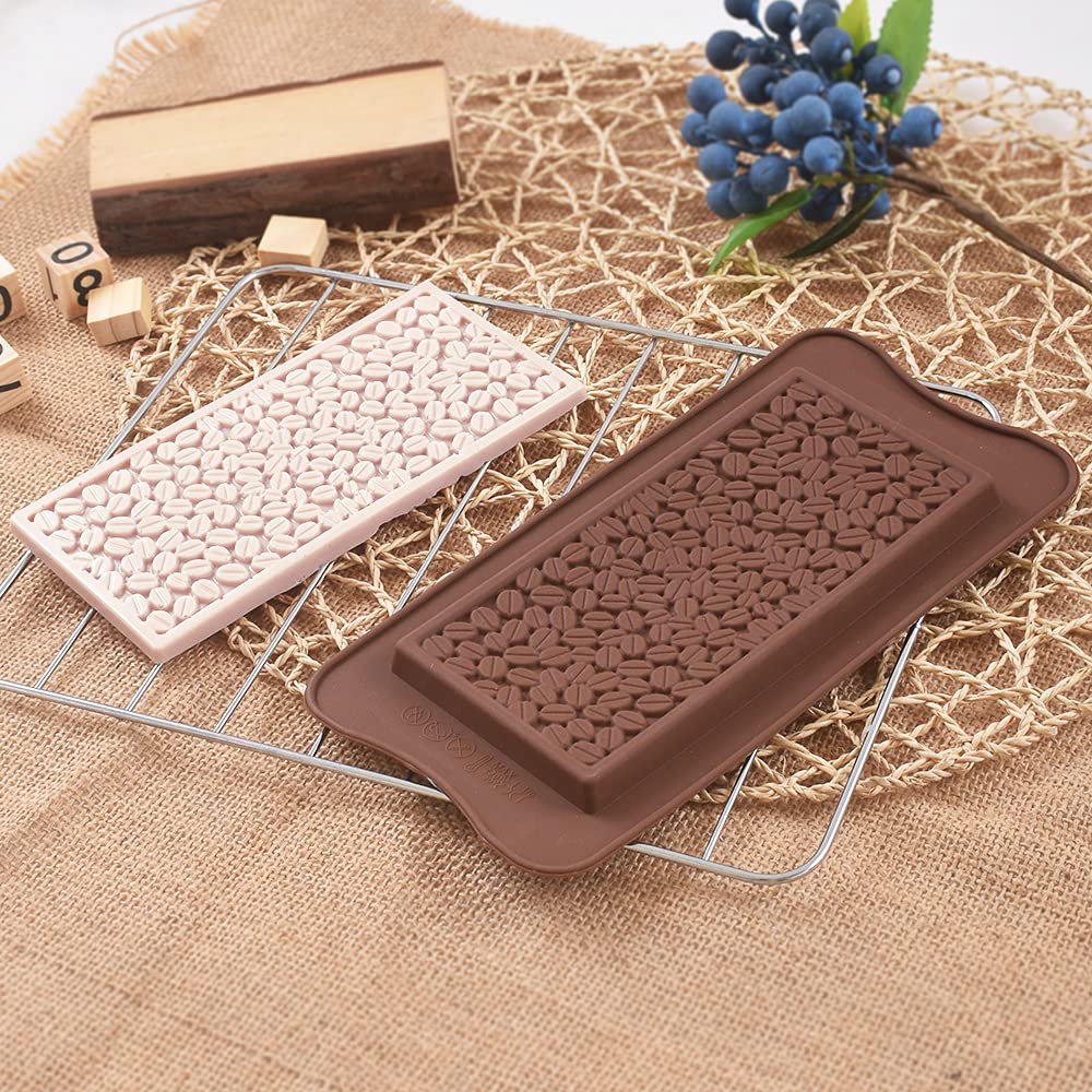 Homedge Coffee Bean Break-Apart Chocolate Mold, Set Of 4 Packs Silicone Protein And Energy Bar Molds For Caramels Ganache Pralin