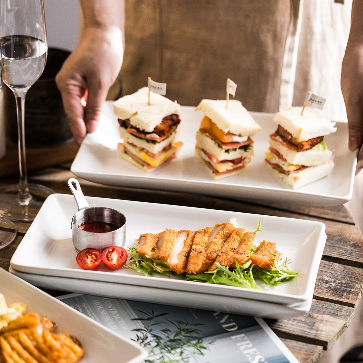 Yhosseun Porcelain Serving Platters Rectangular Trays White Serving Platters For Party, Stackable Serving Plates Set Of 4,12 Inc