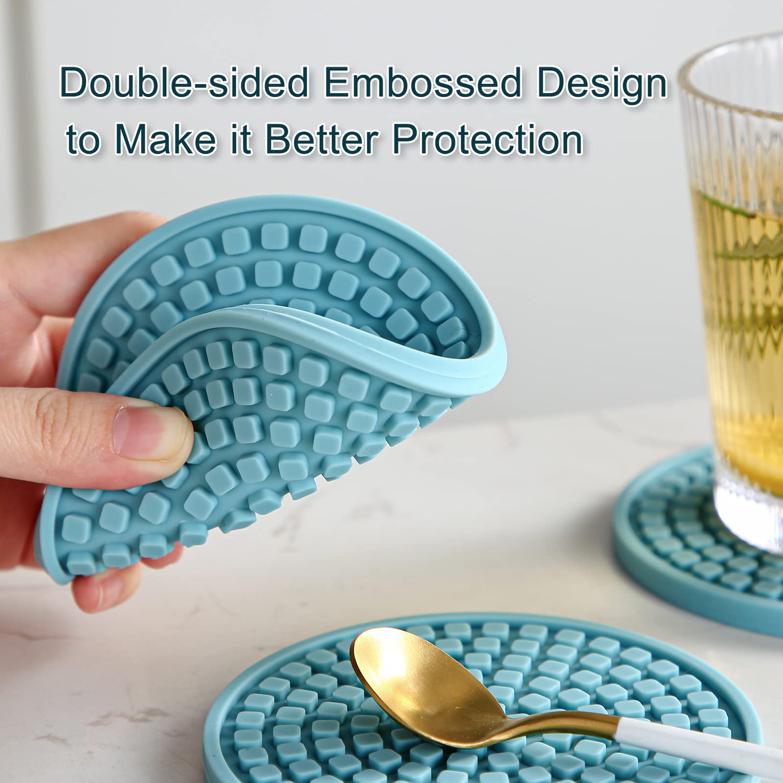 Colinda Silicone Drink Coasters With Holder, Set Of 6, For Tabletop Protection And Office Desk, Cup Mat Set For Home Decor, Non-