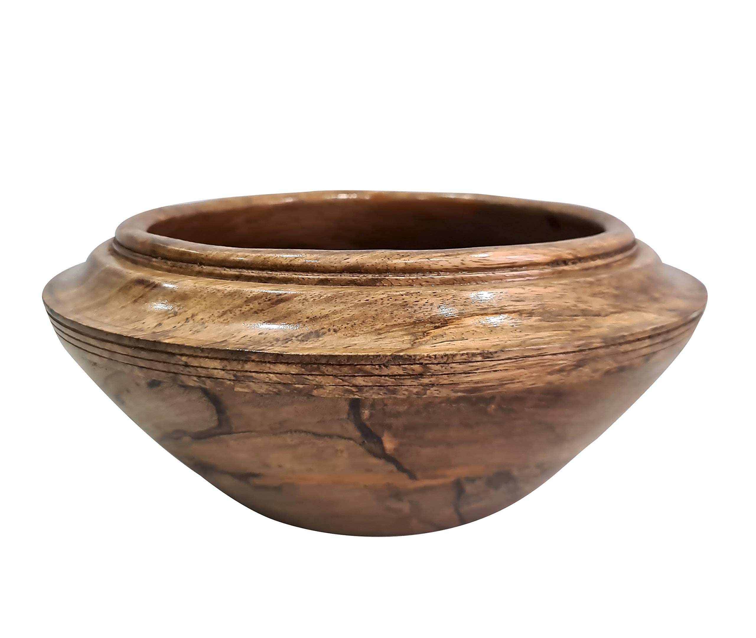 Collectiblesbuy Hand Turned Large Wooden Curry, Soup Serving Bowl Vintage Designer Bowl Bespoken Spin Top Shape Contemporary Cen