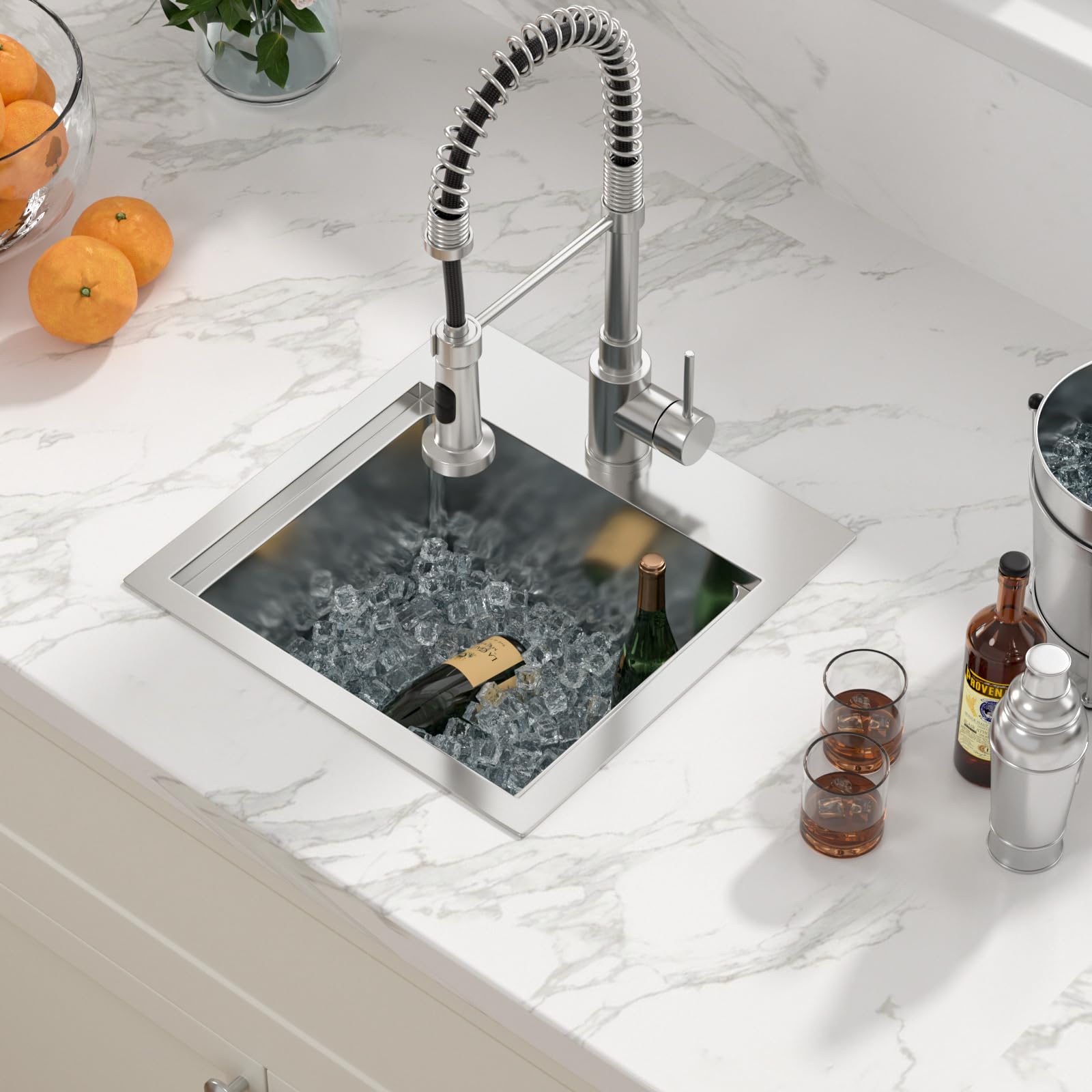 Sarlai 15 Bar Sink Drop In -15X15 Inch Kitchen Bar Sink Stainless Steel 16 Gauge Ledge Workstation Single Bowl Topmount Kitchen