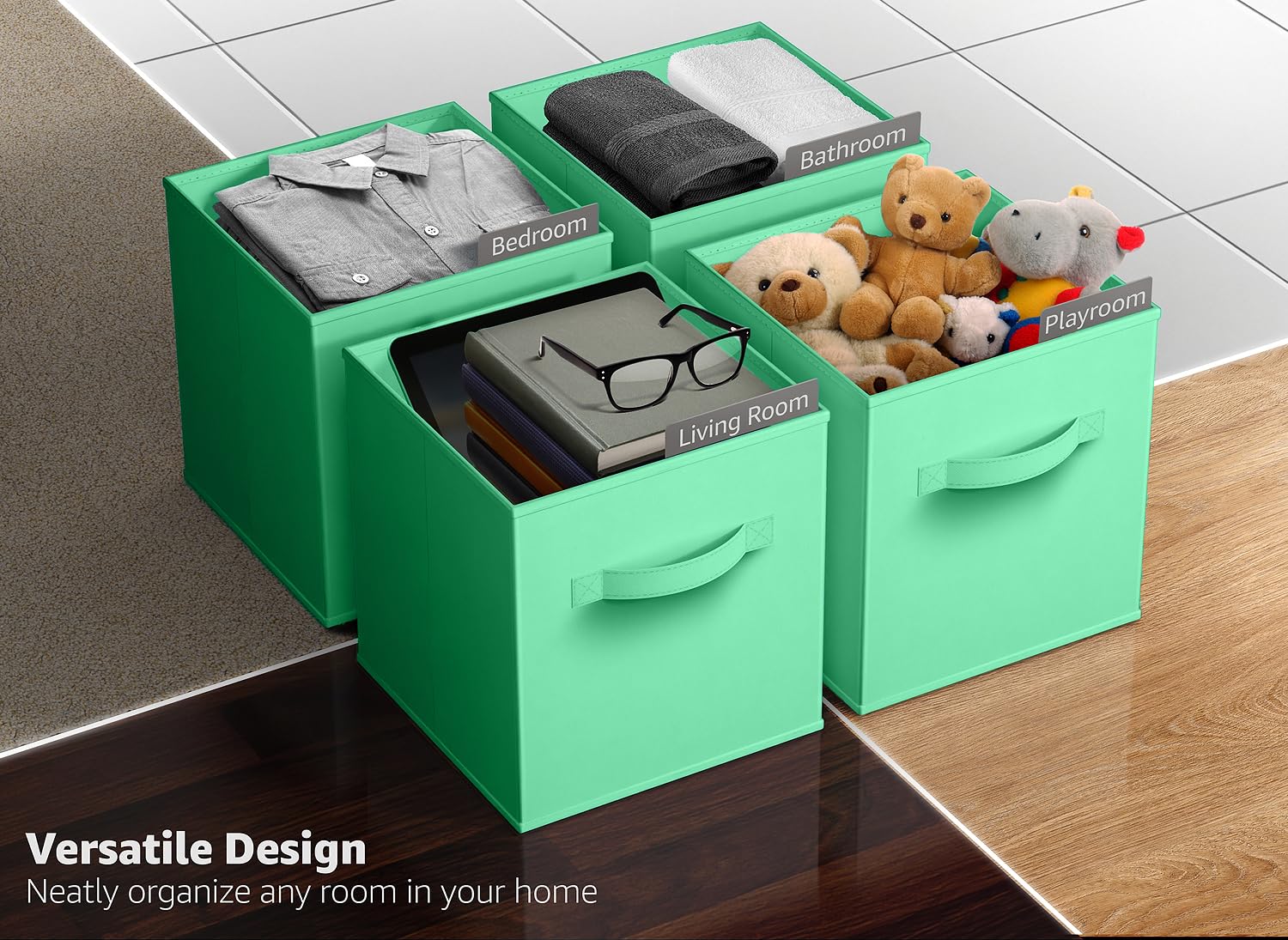 Sorbusa Foldable Storage Cube Basket Bin (6 Pack, Teal)
