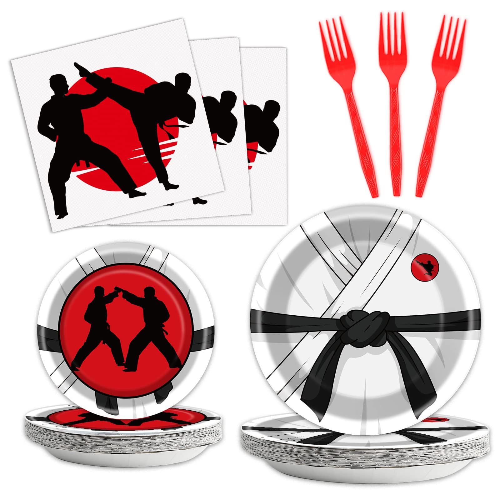 96 Pcs Karate Party Supplies Paper Plates Napkins Karate Themed Party Birthday Decorations Favors For Boys & Girls Birthday Serv