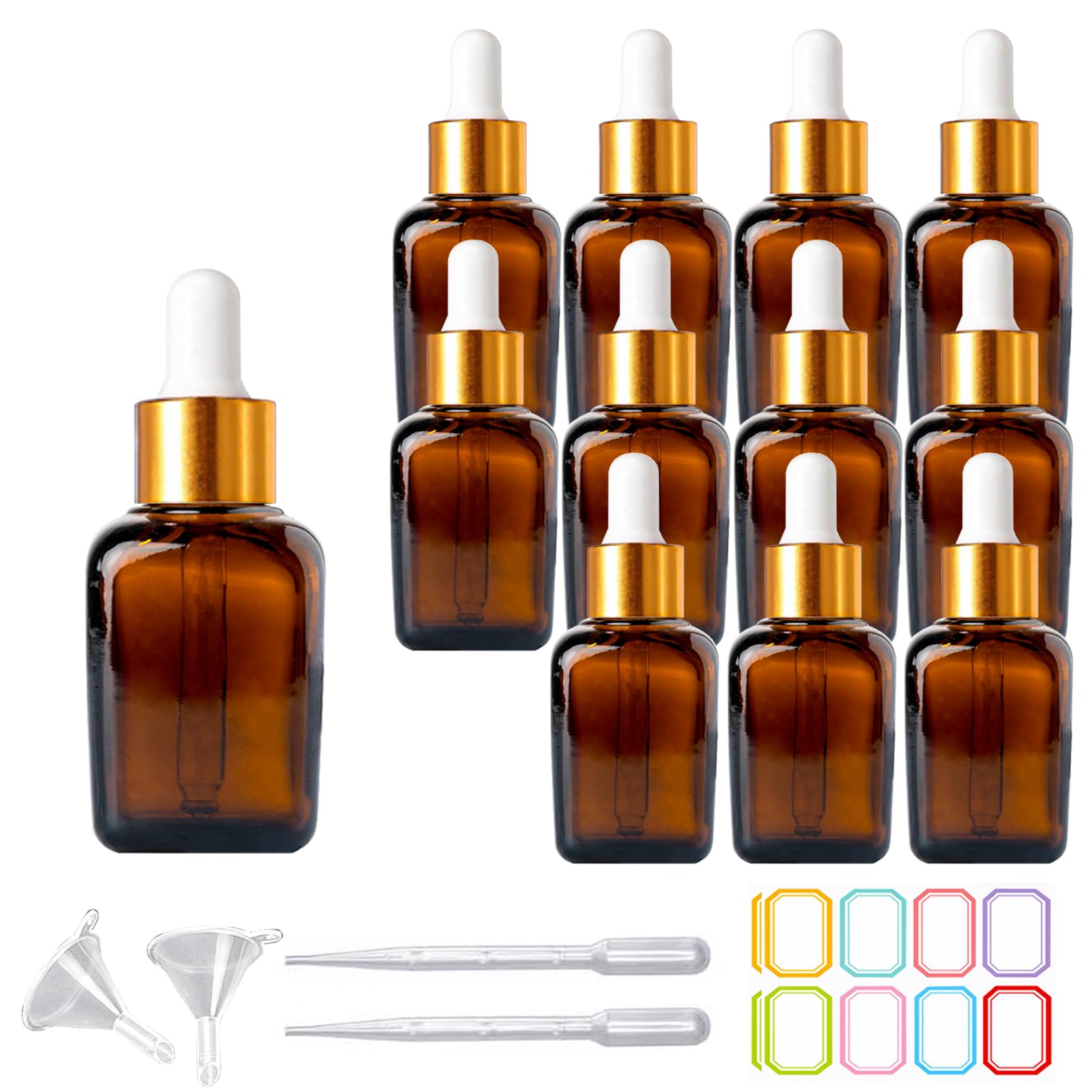 PYAWI 12Pcs 1 oz Square Dropper Bottles for Essential Oils, 30ml Amber Square Bottles with Eye Droppers,tincture bottles,for Ess