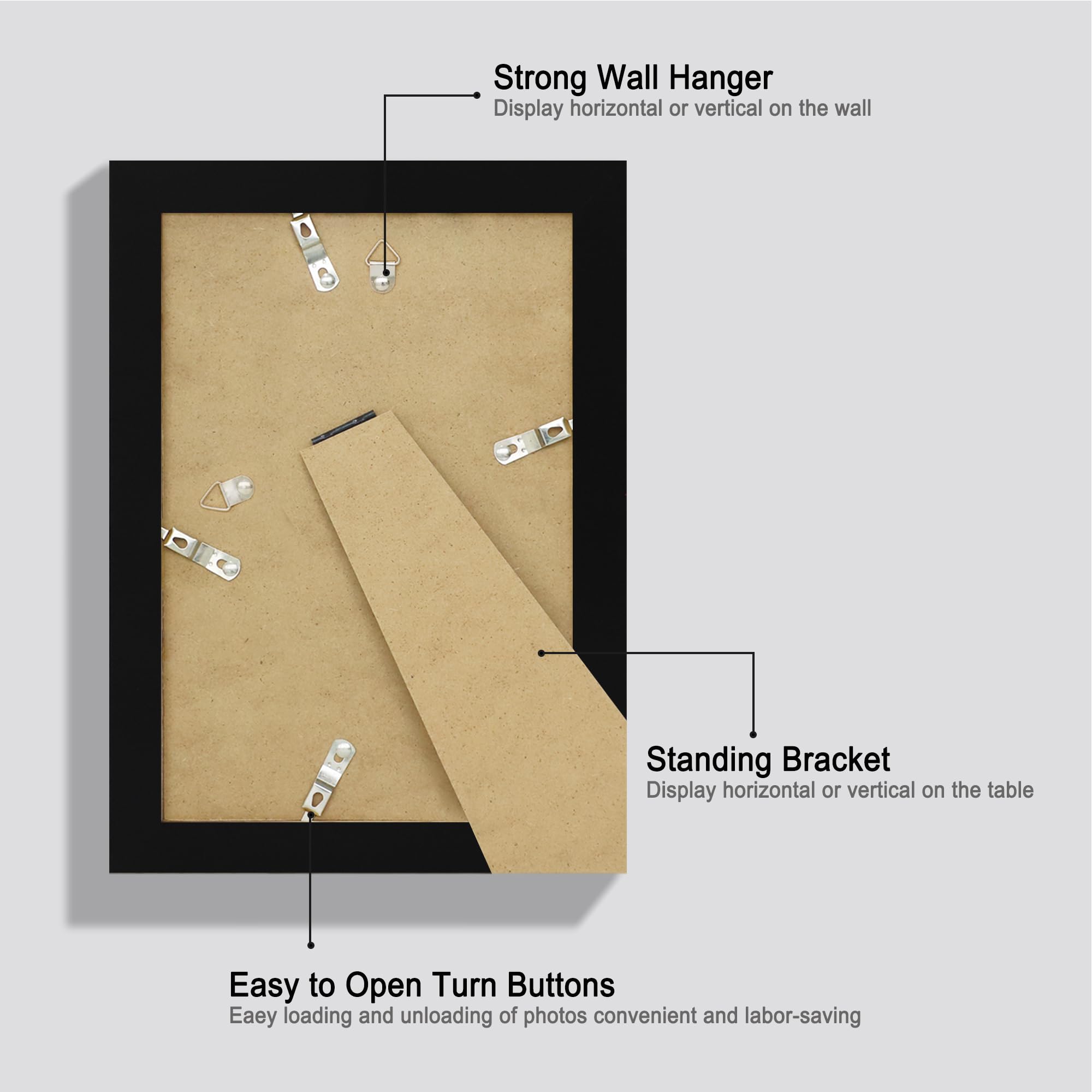 iRahmen 6x9 Picture Frame Set of 2 with HD Glass, Black Wood Photo Frames for Horizontal or Vertical Tabletop and Wall Mounting