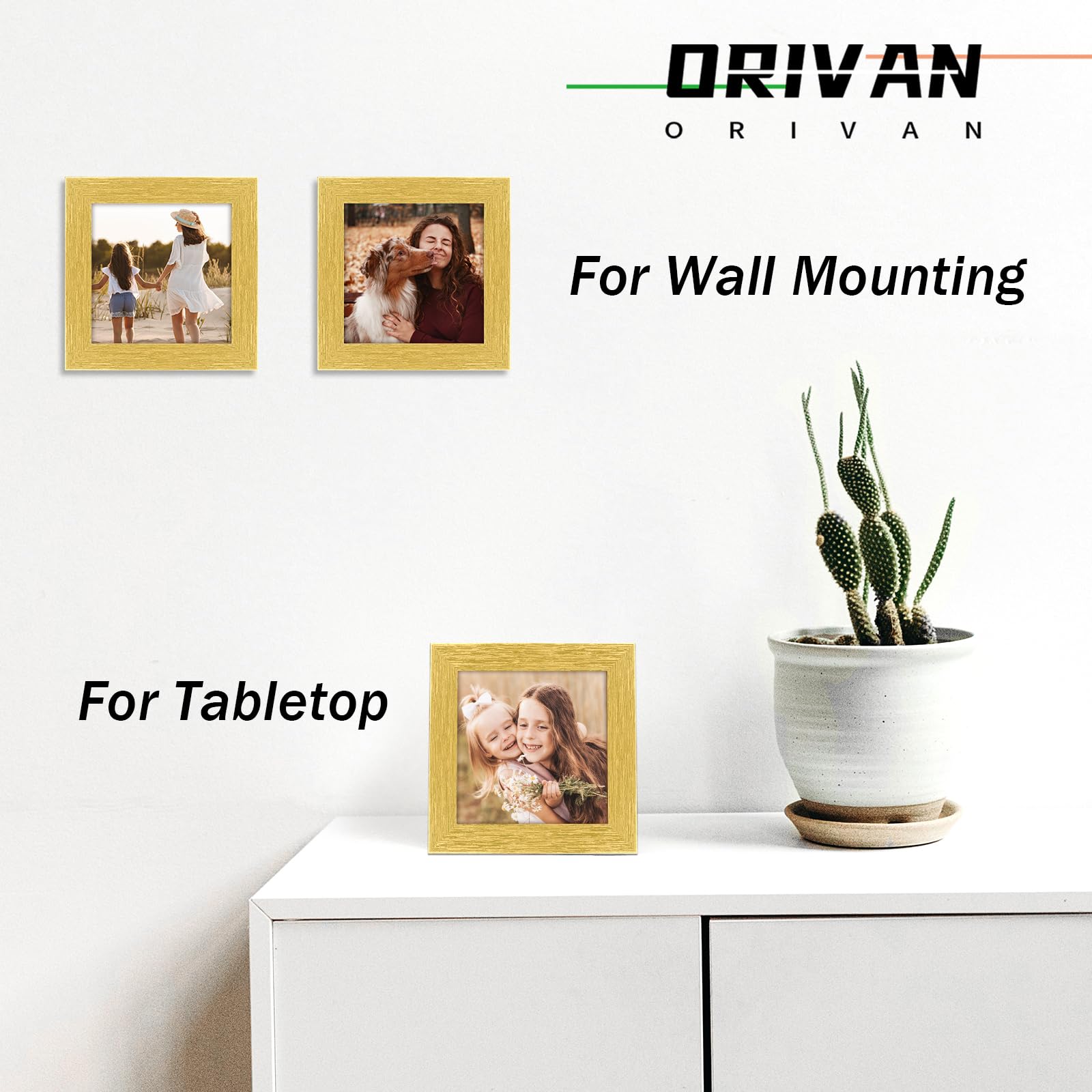 ORIVAN 4x4 Picture Frame Wood Display 4x4 Picture Distressed Gold Square Photo Frame for Wall and Tabletop Decoration