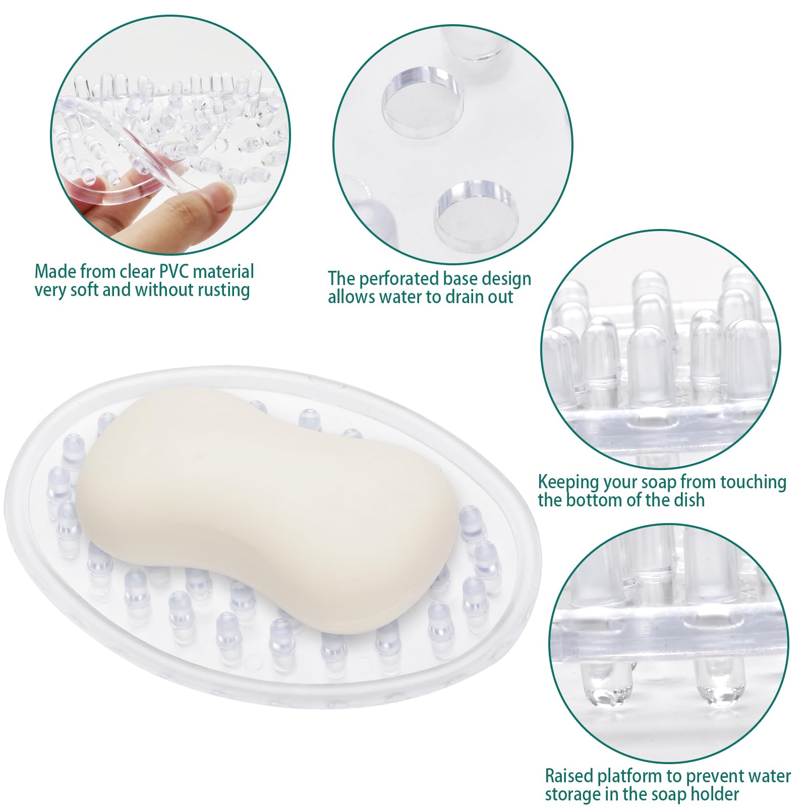 2 Pieces Plastic Soap Dish Clear Bar Holder Tray Self Draining Soap Saver With Holes Soap Container For Bathroom Counter, Kitche