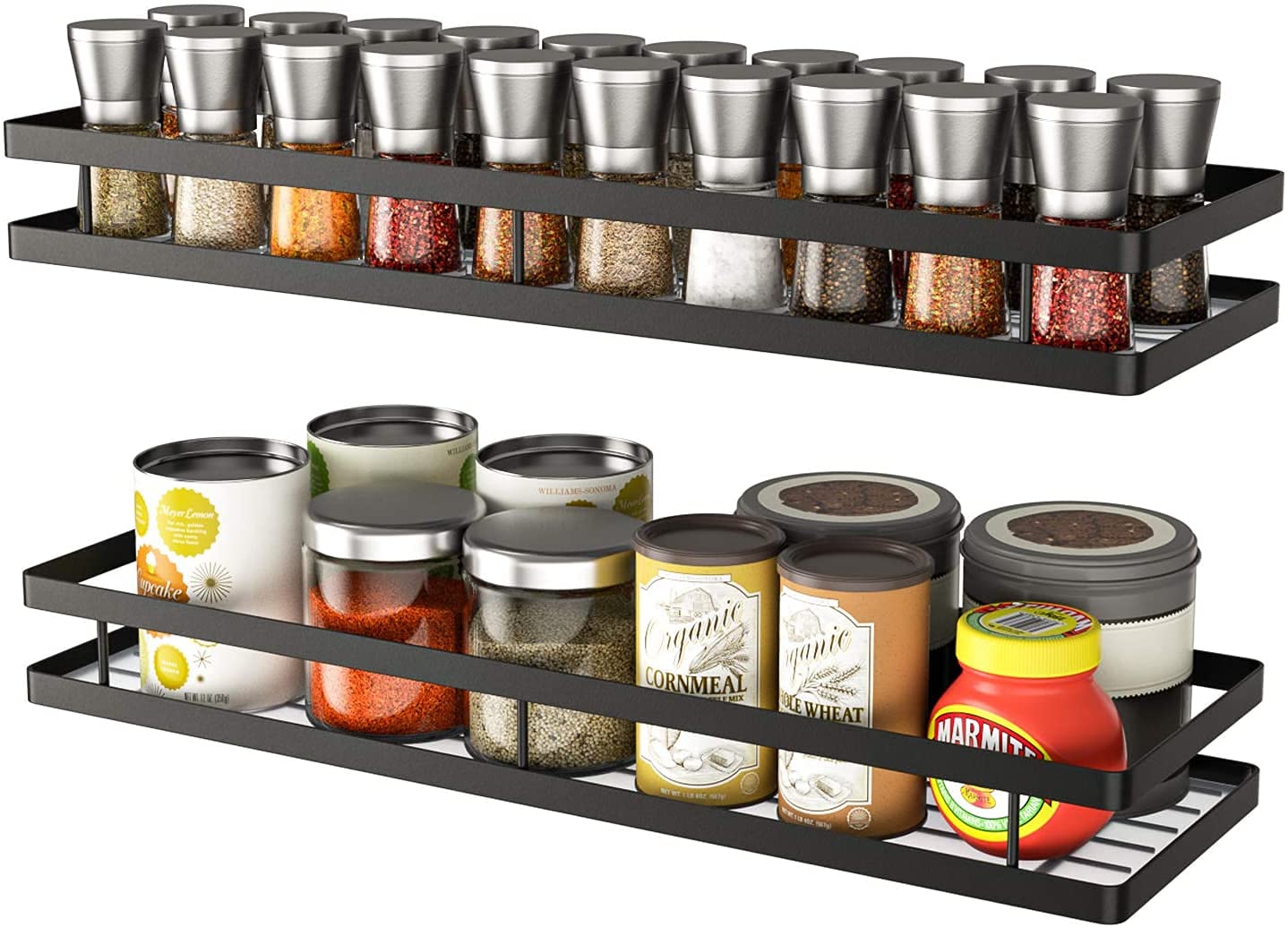 Shiok Decor Metal Spice Rack Organiser Wall Mounted, Hanging Seasoning Spice Rack Shelf Holder, Storage For Kitchen Cabinet (Bla