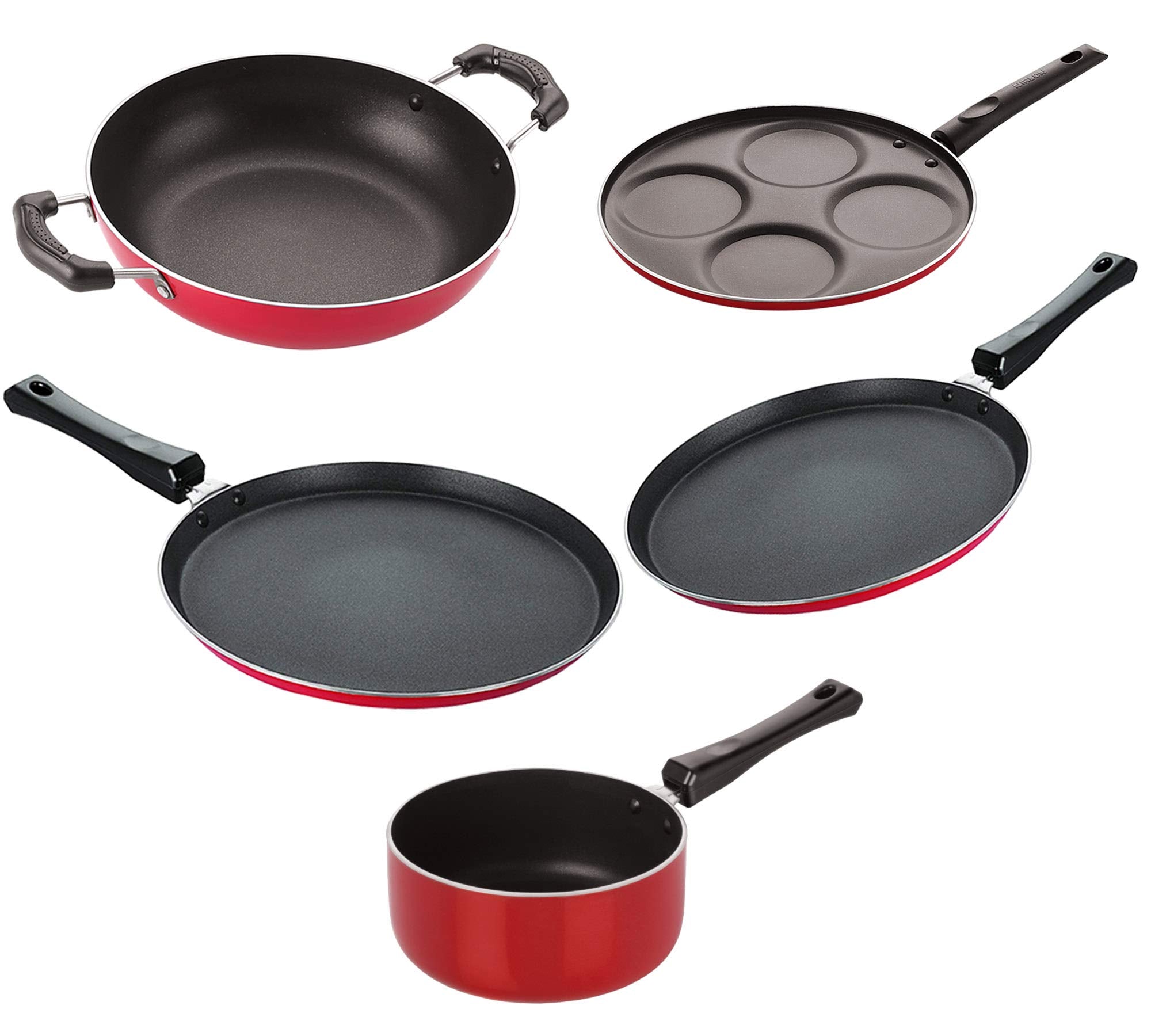 Nirlon Kitchenware Non Stick Aluminium Cookware Gift Set Of 5 Pieces (2.6Mm_Ft13_Ft12_Kd13_Spb_Up4)
