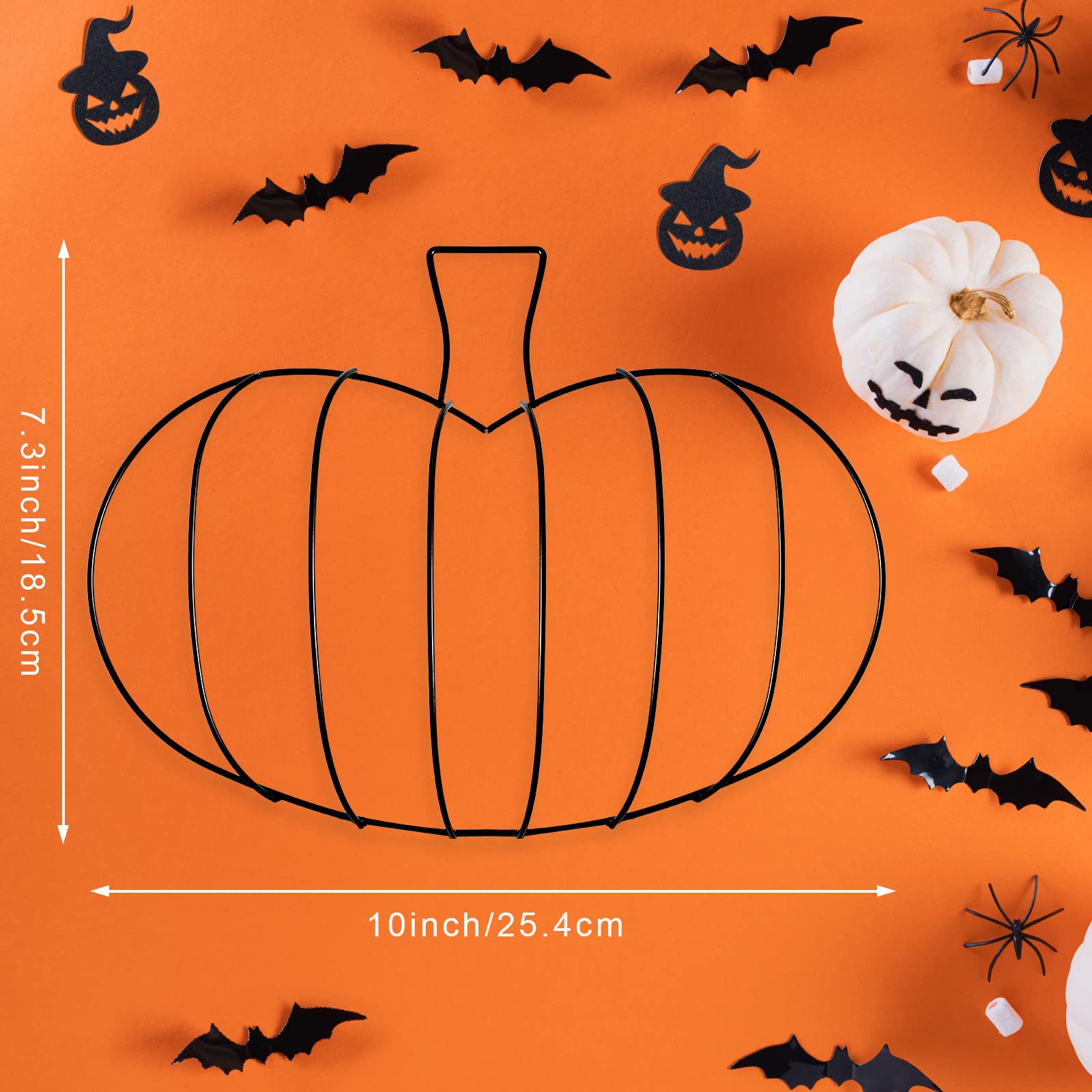 Hotop 3 Pcs 10 x 7.3 Inches Thanksgiving Pumpkin Shaped Metal Wreath Form Fall Wire Floral Frame Halloween 3D Pumpkin Wreath Ind