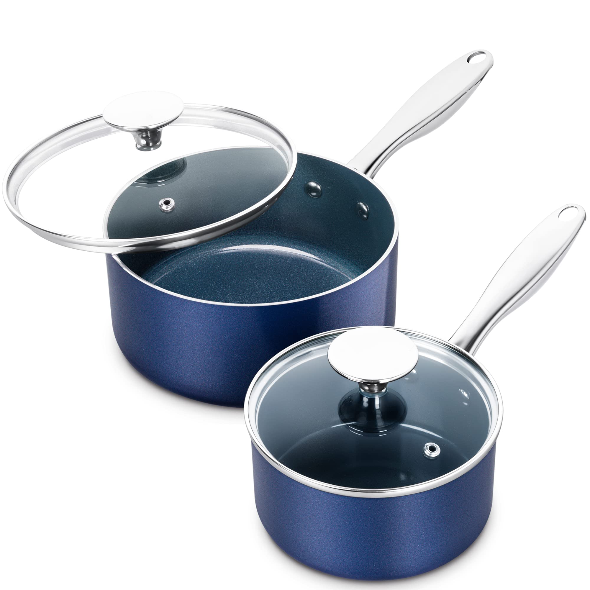 MICHELANGELO Saucepan Set, 1Qt & 2Qt Ceramic Sauce Pan with Lid, Nonstick Saucepans with Lids, Small Pot with Stainless Steel Ha