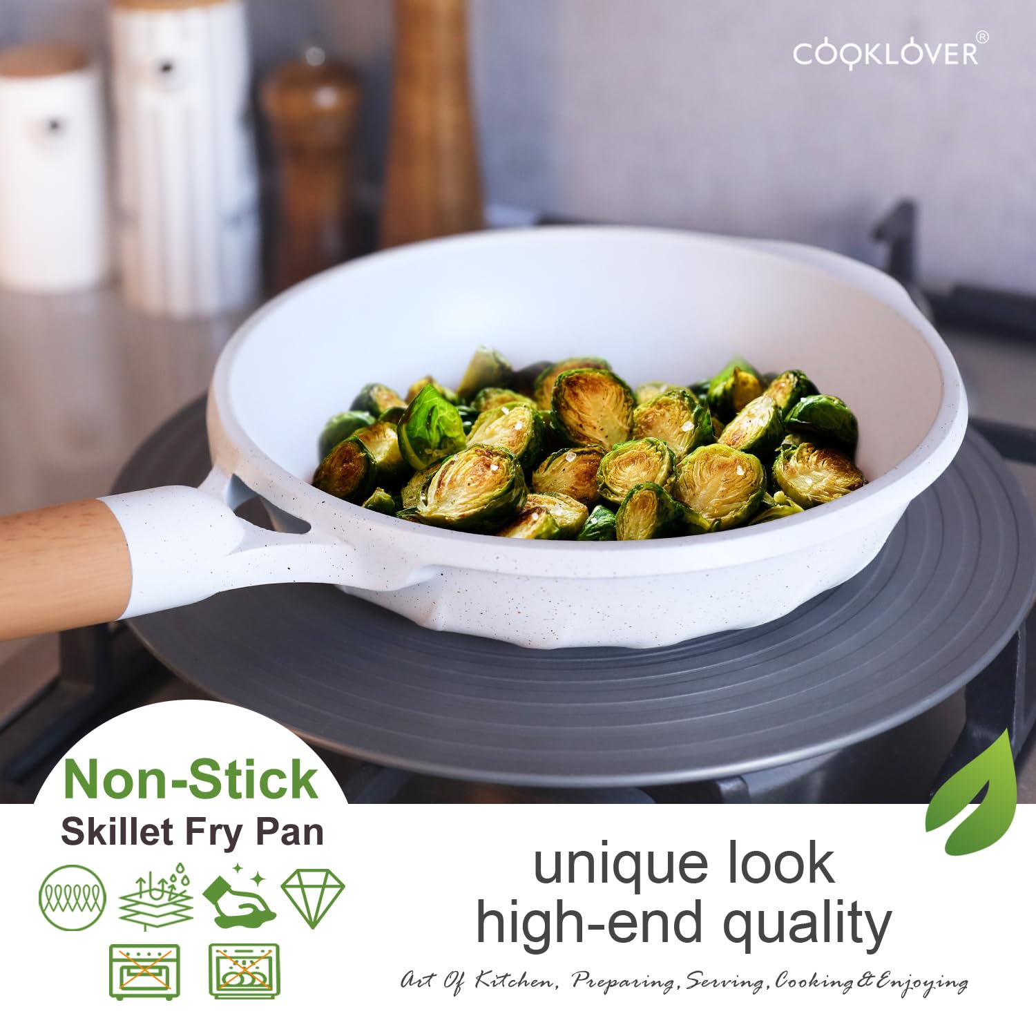 Cooklover Nonstick Frying Pan 100% Pfoa Free Cookware Induction Skillet Stir Fry Pan 7.9 Inch - White