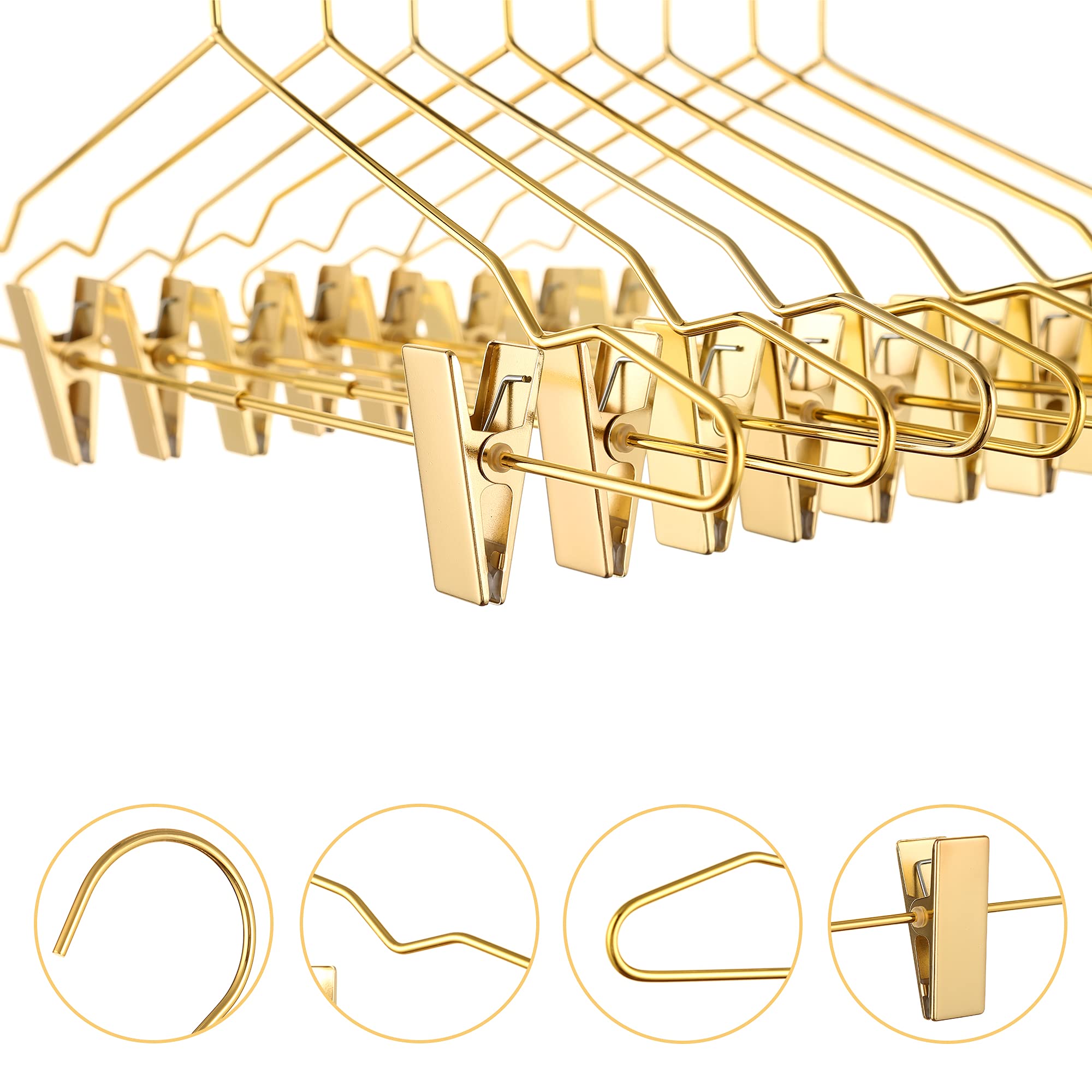 Metal Hangers Heavy Duty Gold 15 Pack Metal Gold Hangers Wire Hanger With Gold Clips For Storage & Display (Gold)