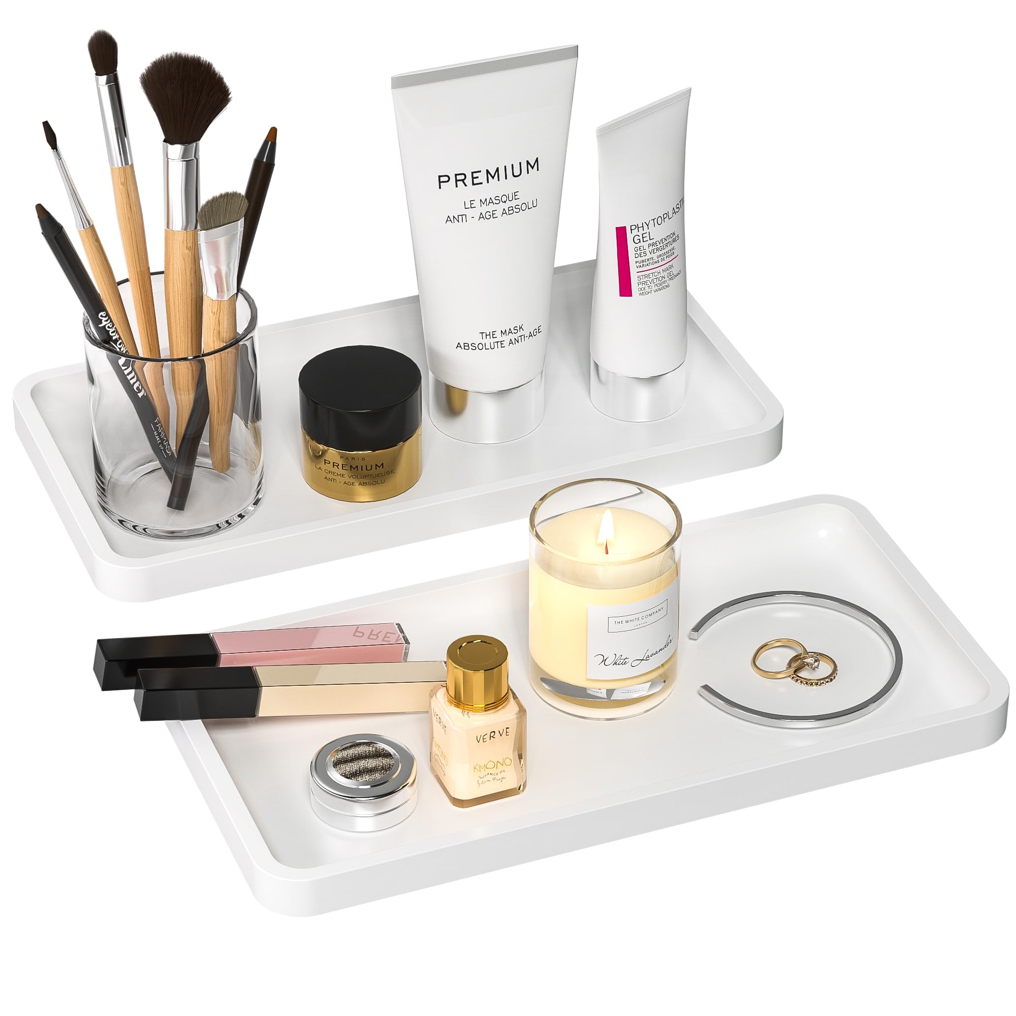 Weenson Vanity Trays For Perfume, Jewelry, Makeup, Bathroom Trays For Counter, 2 Packs Toilet Tank Tray, Decorative Tray For Dre