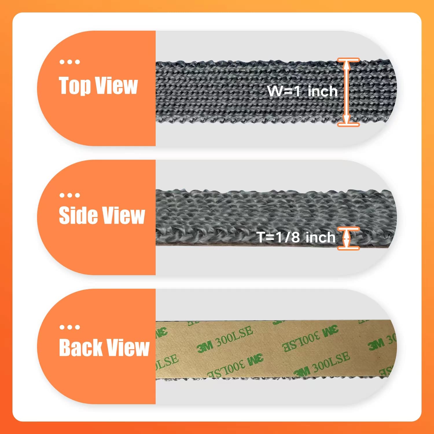Stove Gasket Tape, Self Adhesive Flat Gasket For Stoves And Fireplaces, 1'' Width 72'' Length, High Temperature Fiberglass Flat