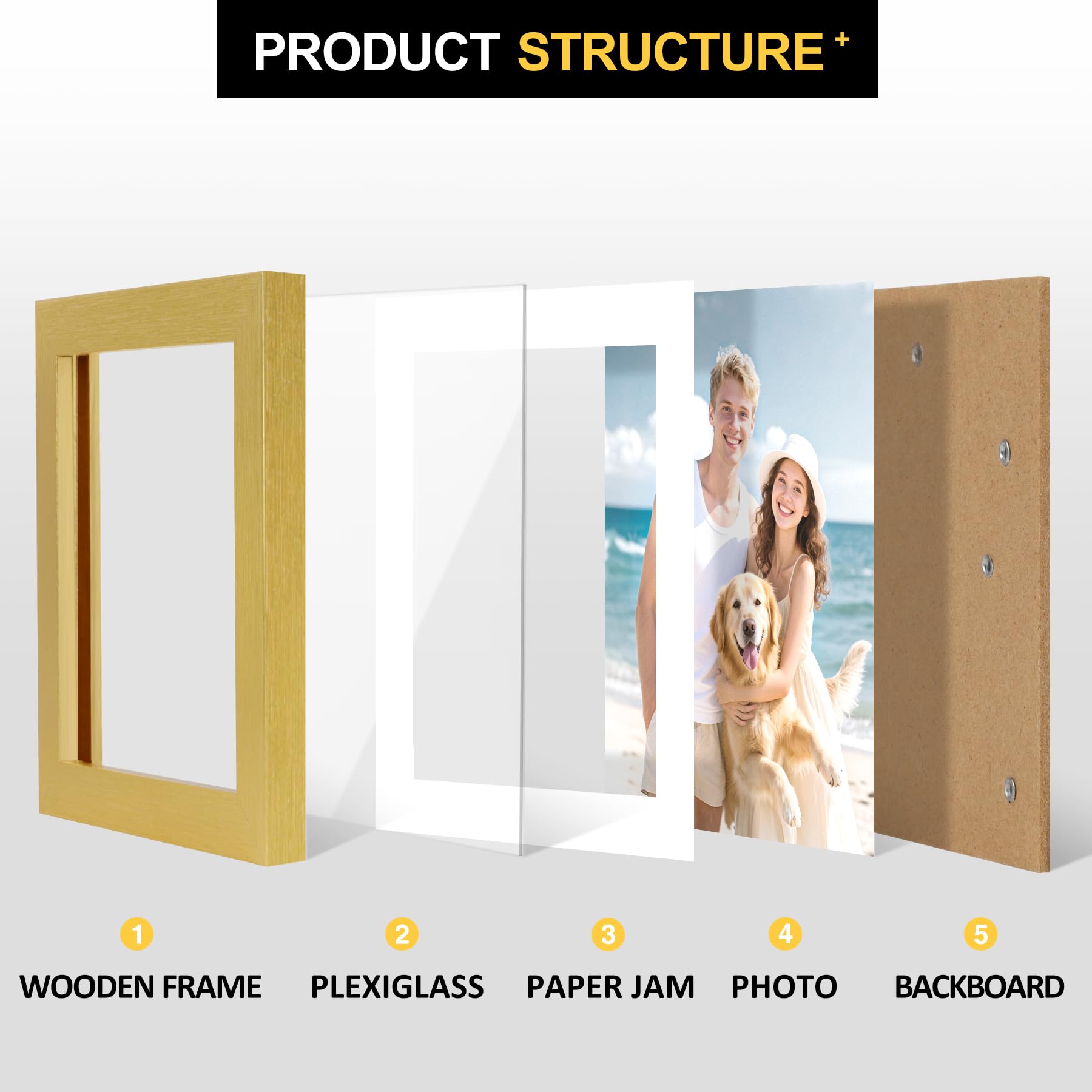 TOFOREVO Picture Frames 5x7 Set of 2 Distressed Gold Wood Grain Photo Frame for Gallery Wall Mounting or Tabletop Display