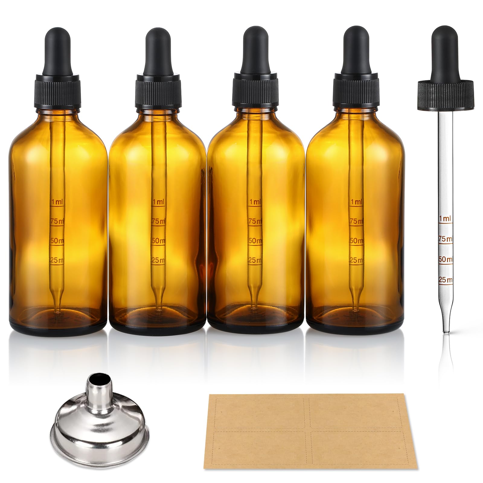 4 Pack 4Oz Glass Dropper Bottles With Measured Dropper - 120Ml Dark Amber Tincture Bottles With Graduated Calibrated Glass Eye D