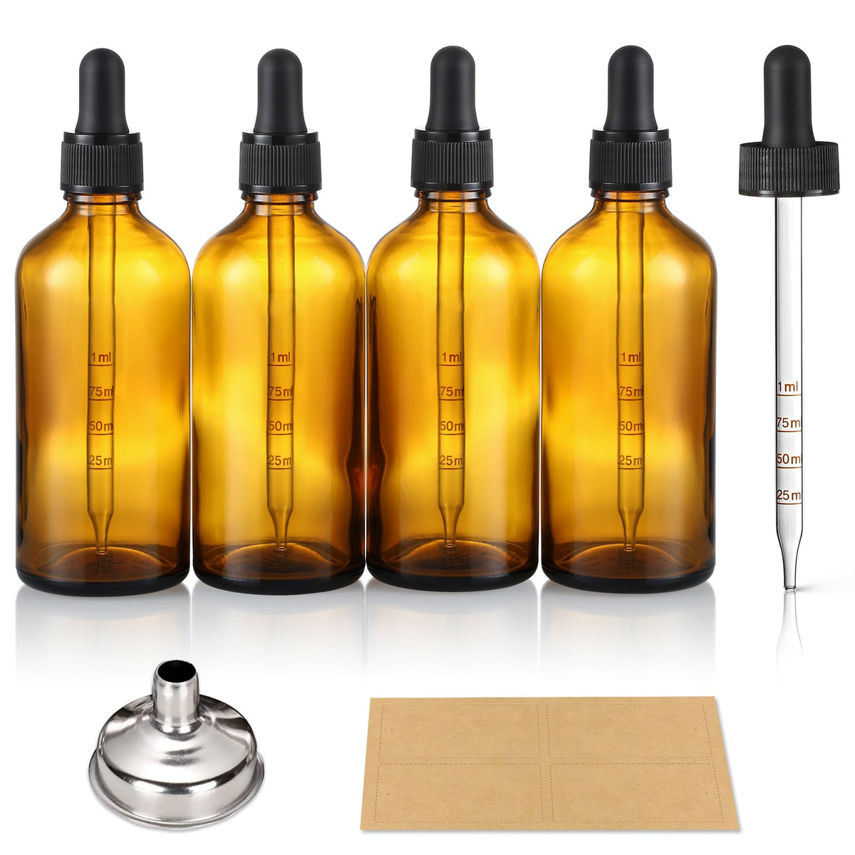 4 Pack 4Oz Glass Dropper Bottles With Measured Dropper - 120Ml Dark Amber Tincture Bottles With Graduated Calibrated Glass Eye D