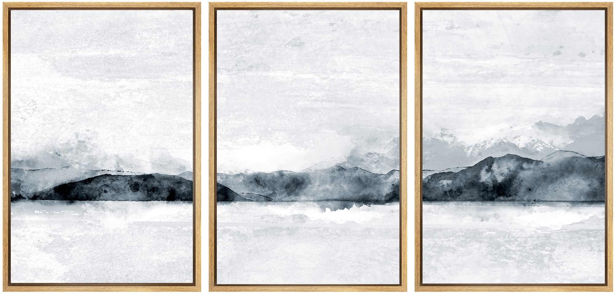 Signwin Framed Canvas Print Wall Art Set Pastel Watercolor Arctic Mountain Range Nature Wilderness Illustration Modern Rustic La