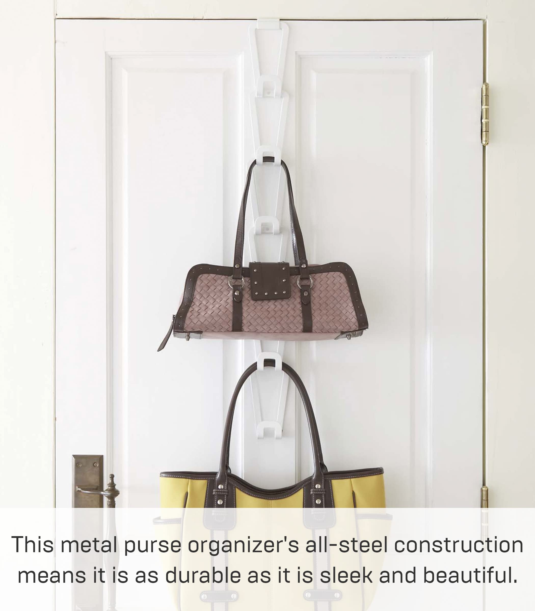 Yamazaki Home Chain Link Bag Holder - Closet Storage Hanging Organizer Rack Steel One Size White