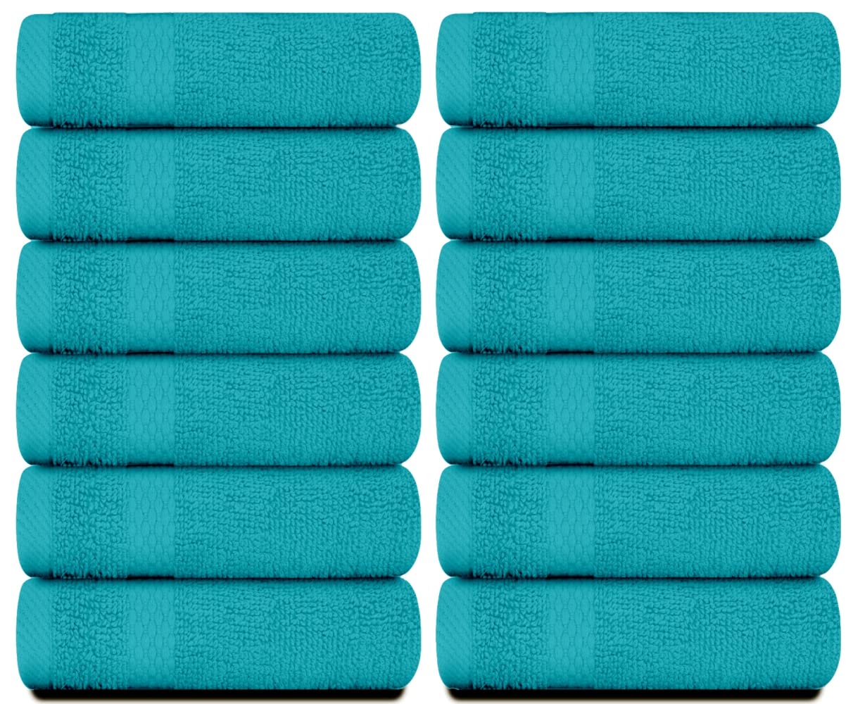 White Classic Luxury Cotton Washcloths - Face Towel Set | 12 Pack | Aqua