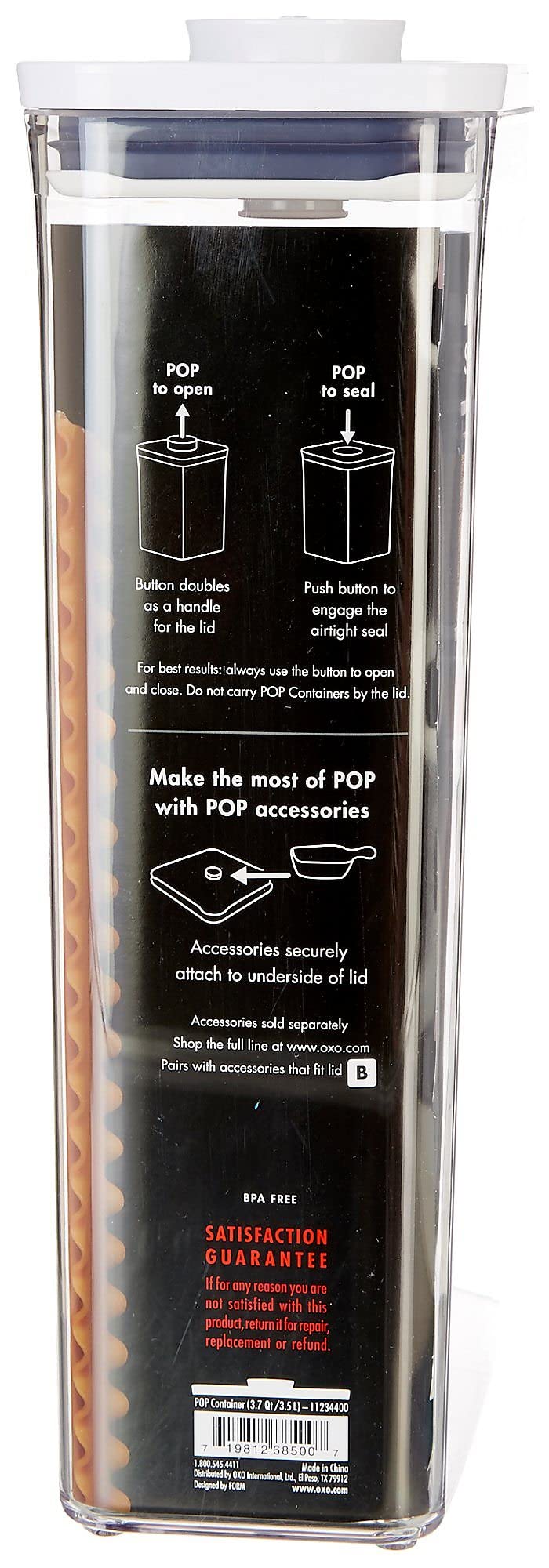 Oxo Good Grips Pop Container - Rectangle Tall 3.7 Qt, Transparent