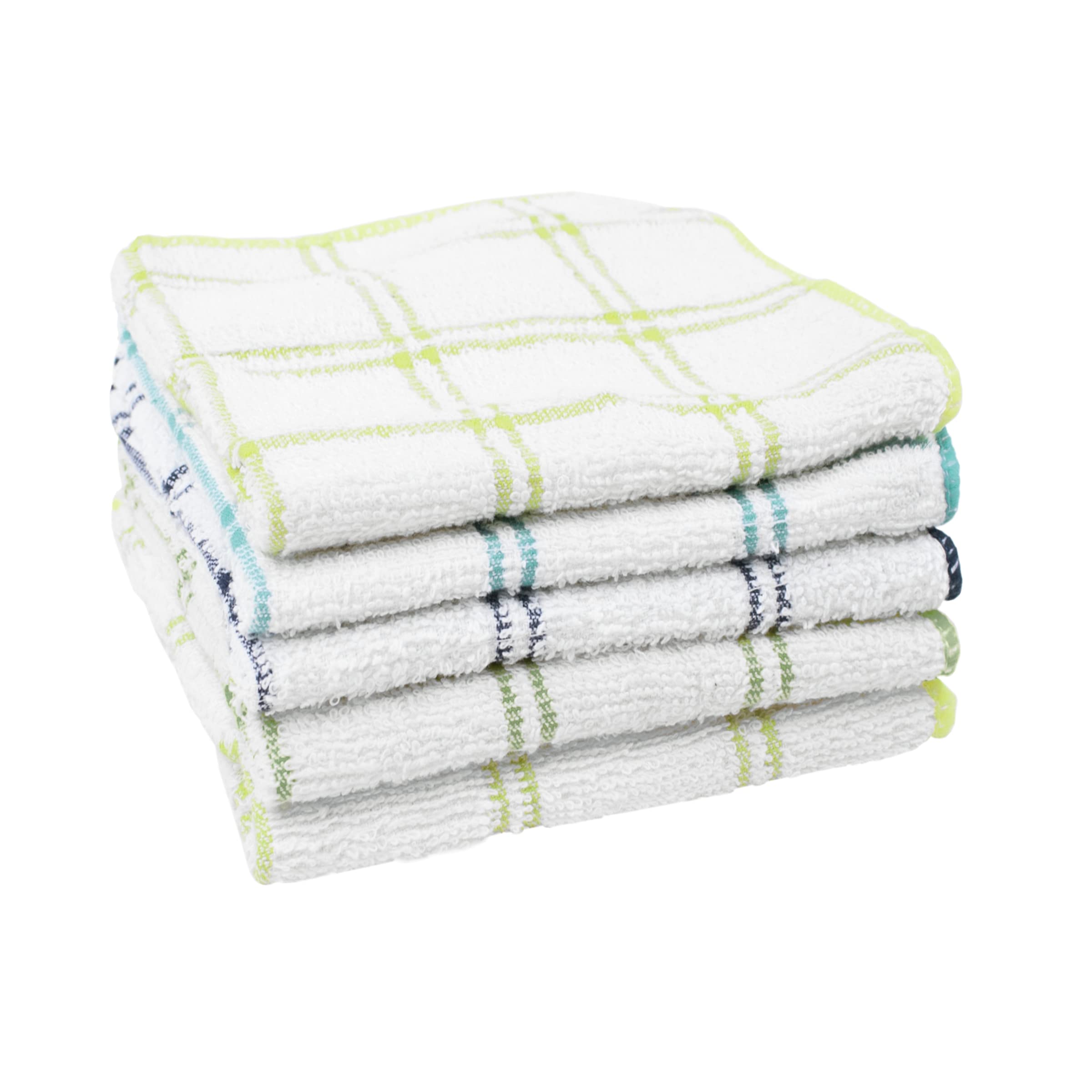 Ritz 100% Cotton 12-Inch X 12-Inch Kitchen Dish Towel, Gentle Cleaning Wash Cloth With Poly Scour Side, Blue/Green, 5-Pack