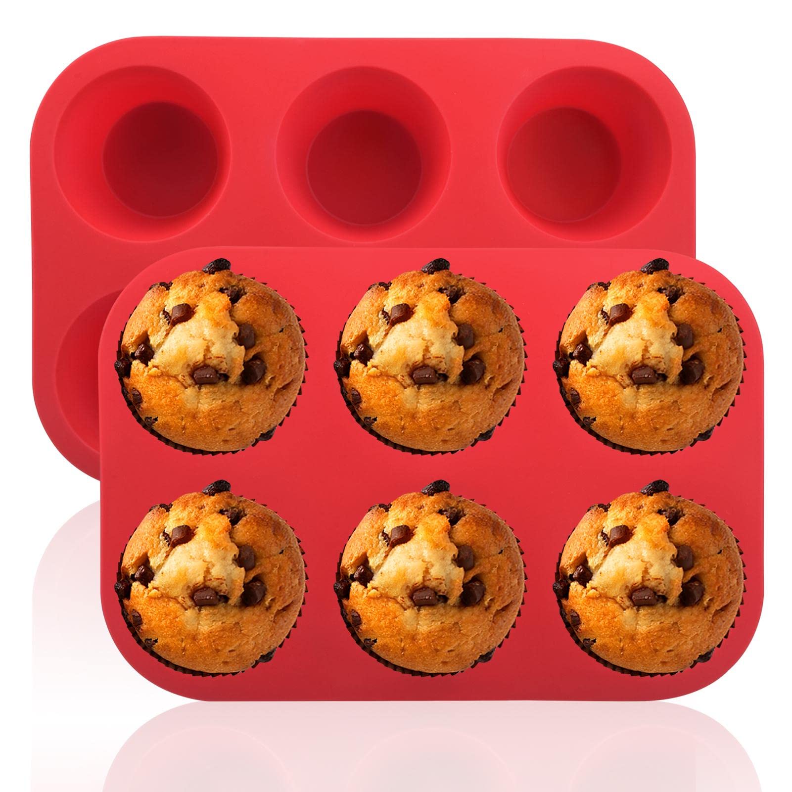 2Pcs Silicone Muffin Pans Non-Stick Cupcake Pan 6 Cup Mini Muffin Pan,Reusable Muffin Baking Silicone Mol Ds,Muffin Tin For Muff