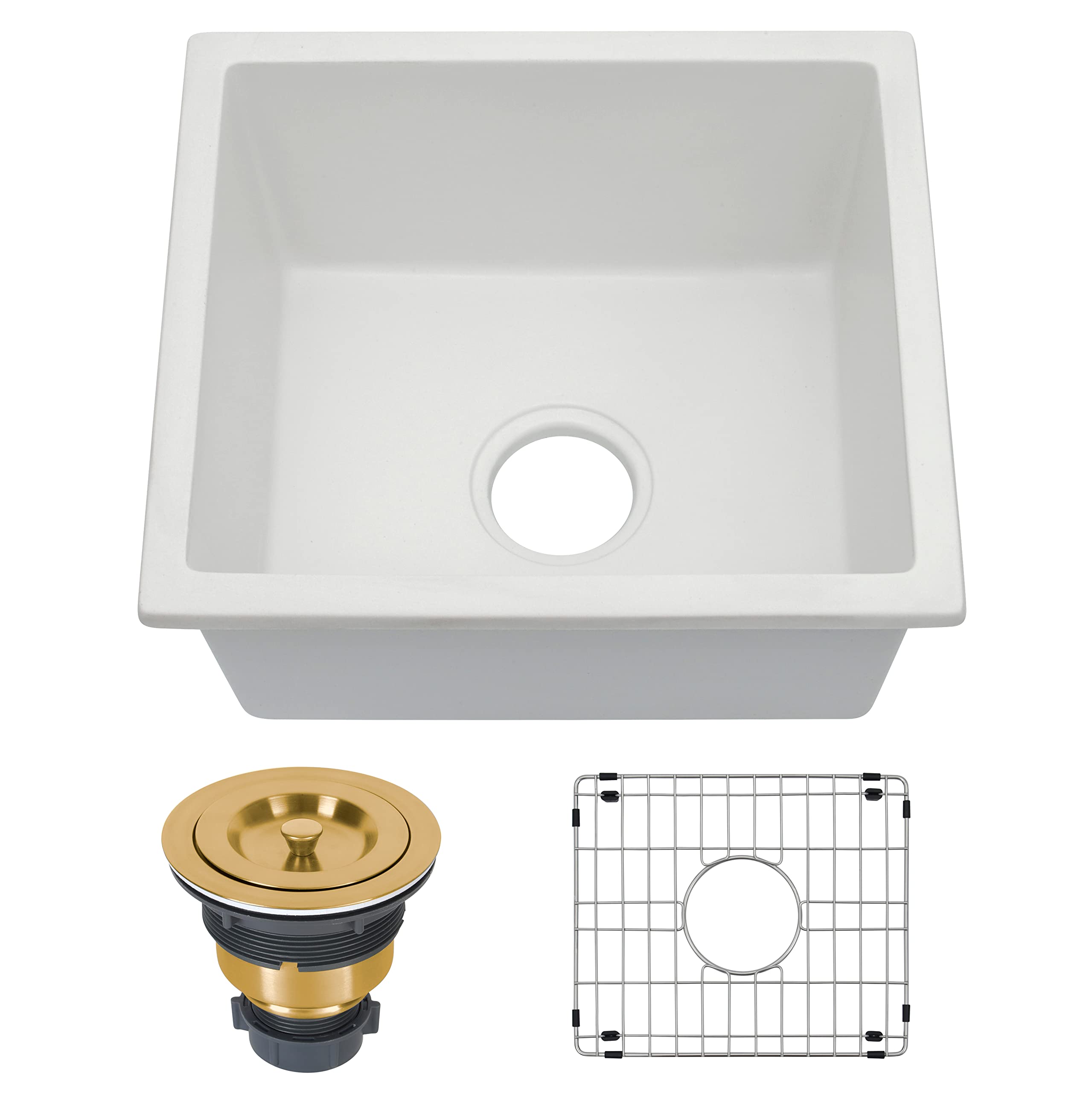 Lonsince Undermount White Bar Sink 15 X 17 inch,Small Composite Bar Sink,White Granite Kithen Sink