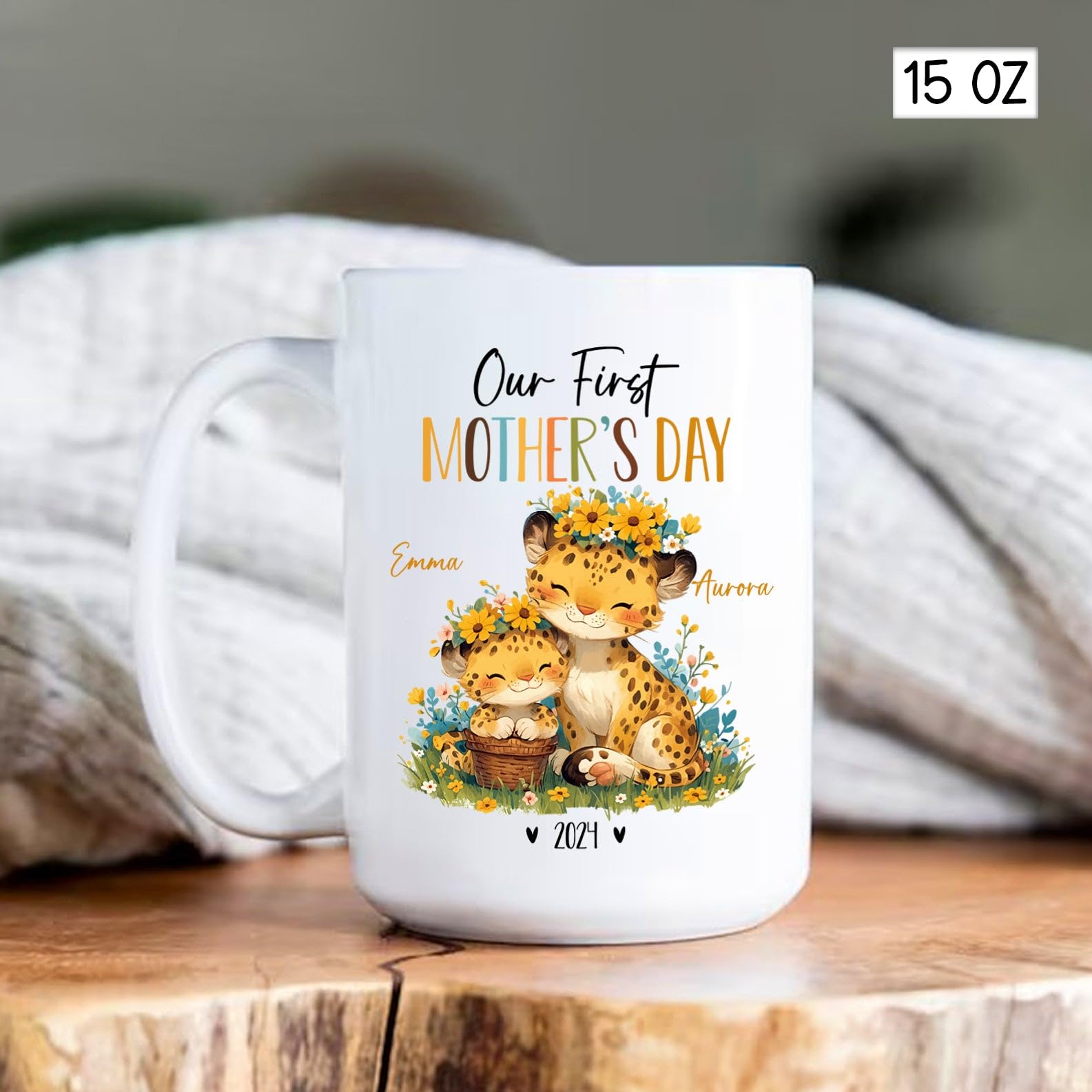 Mugs For New Mummy, Mom And Baby Leopard Coffee Mug, Personalized Leopard Mama & Baby Ceramic Cup, Custom Our First Mothers Day