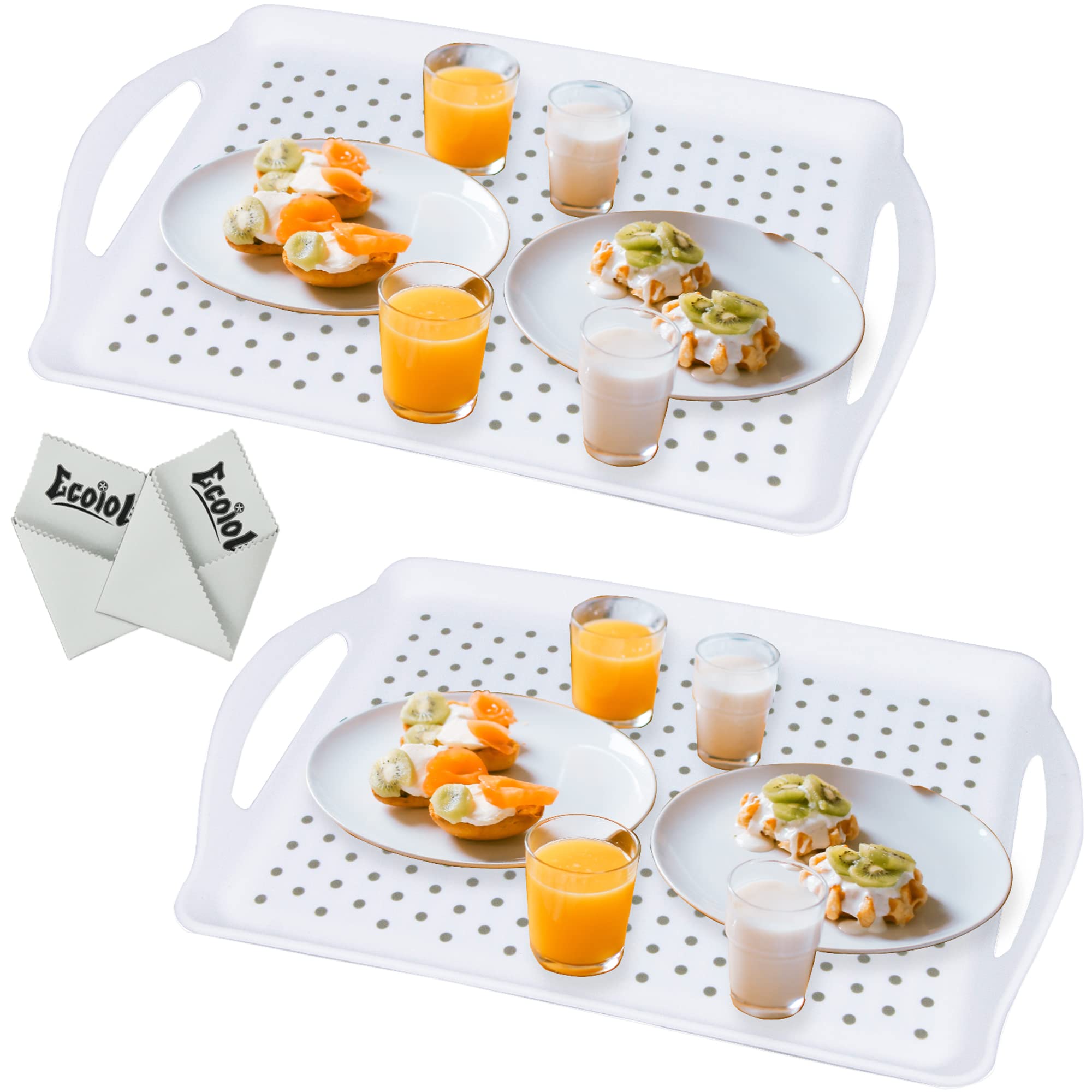 Lonea Non Slip Food Serving Tray With Handles, 2-Pack Rectangle Anti-Slip Non-Toxic Dishwasher Safe Tray For Snack Fruit Dessert