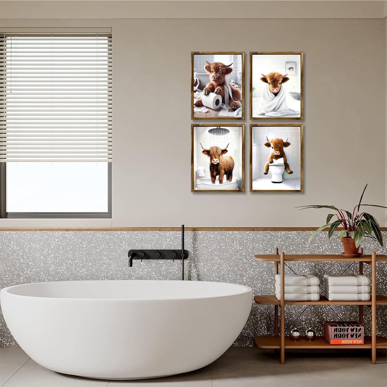 Twnslla Highland Cow Funny Bathroom Decor Wall Art,Bathroom Highland Cow Art Prints,Rustic Farmhouse Bathroom Wall Decor,Funny B