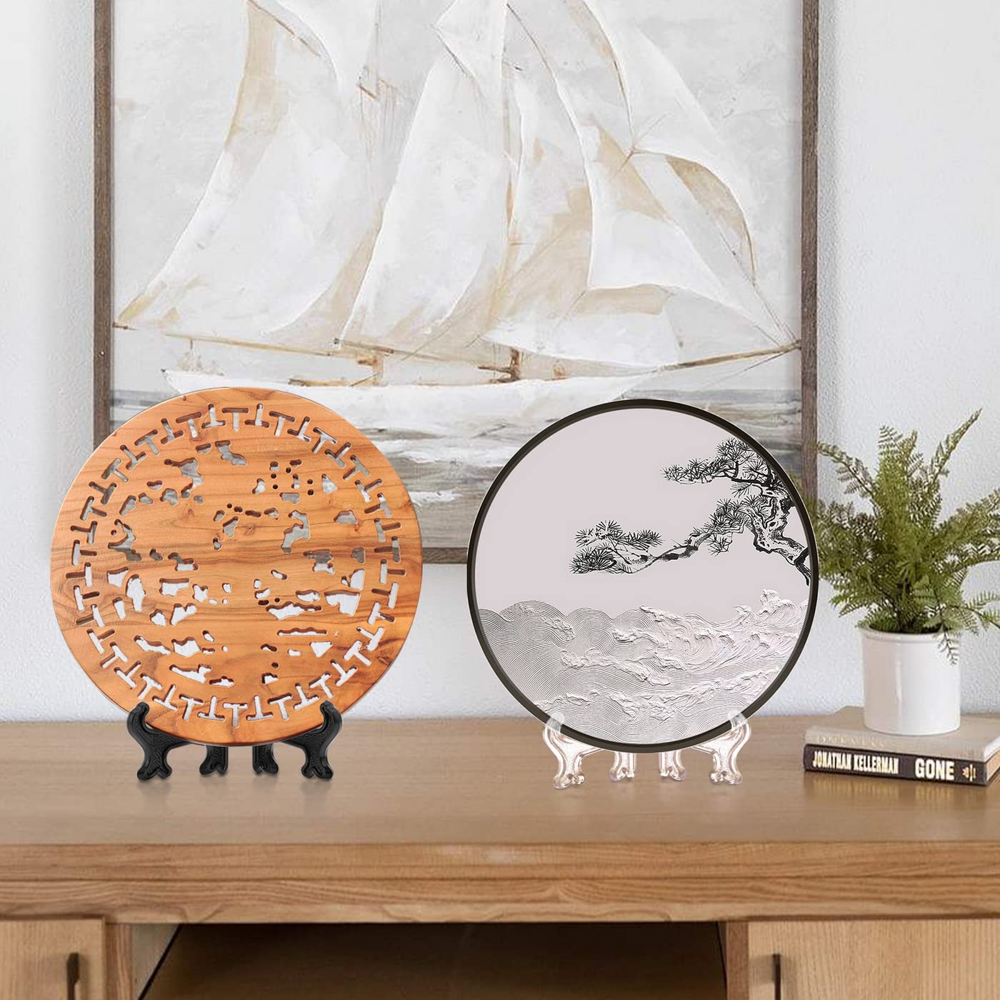 Funzhan 4 Inch Black Display Stand 2pcs Matte Acrylic Plate Holders for Books Picture Frames Tabletop Decor Wedding Place Cards