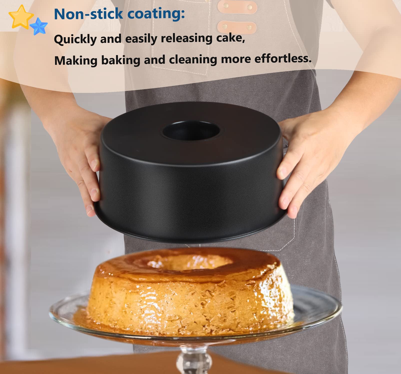 Teamfar 10 Inch Angel Food Cake Pan, Non-Stick Coating Stainless Steel Core Pound Cake Pan With Tube, Healthy & Heavy-Duty, One-