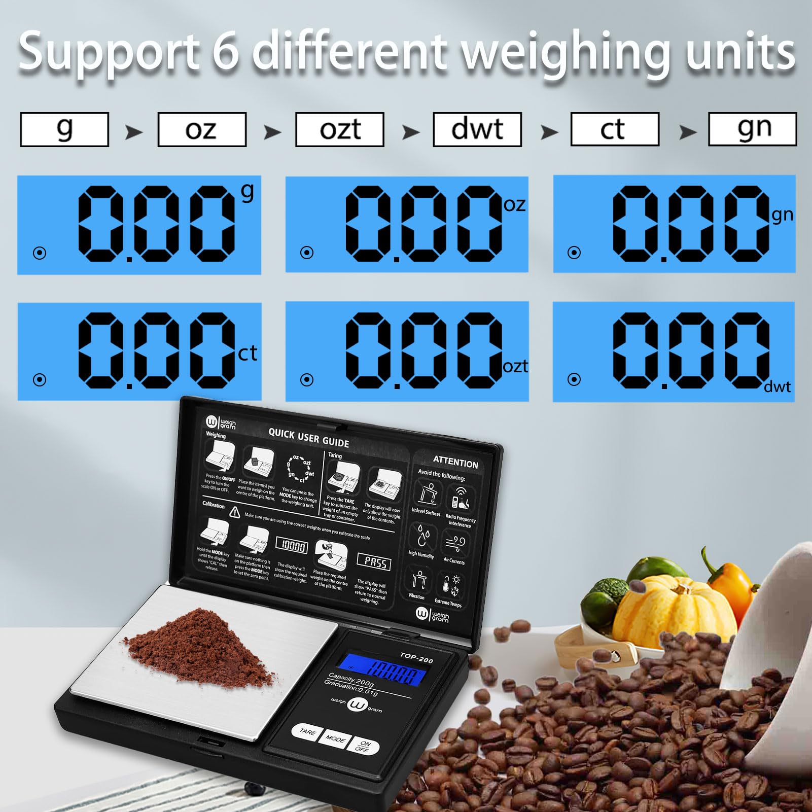 Weigh Gram 200g Digital Pocket Scale - 0.01g Accuracy, Stainless Steel, Black, Model 8541976147, Mini Food & Jewelry Scale