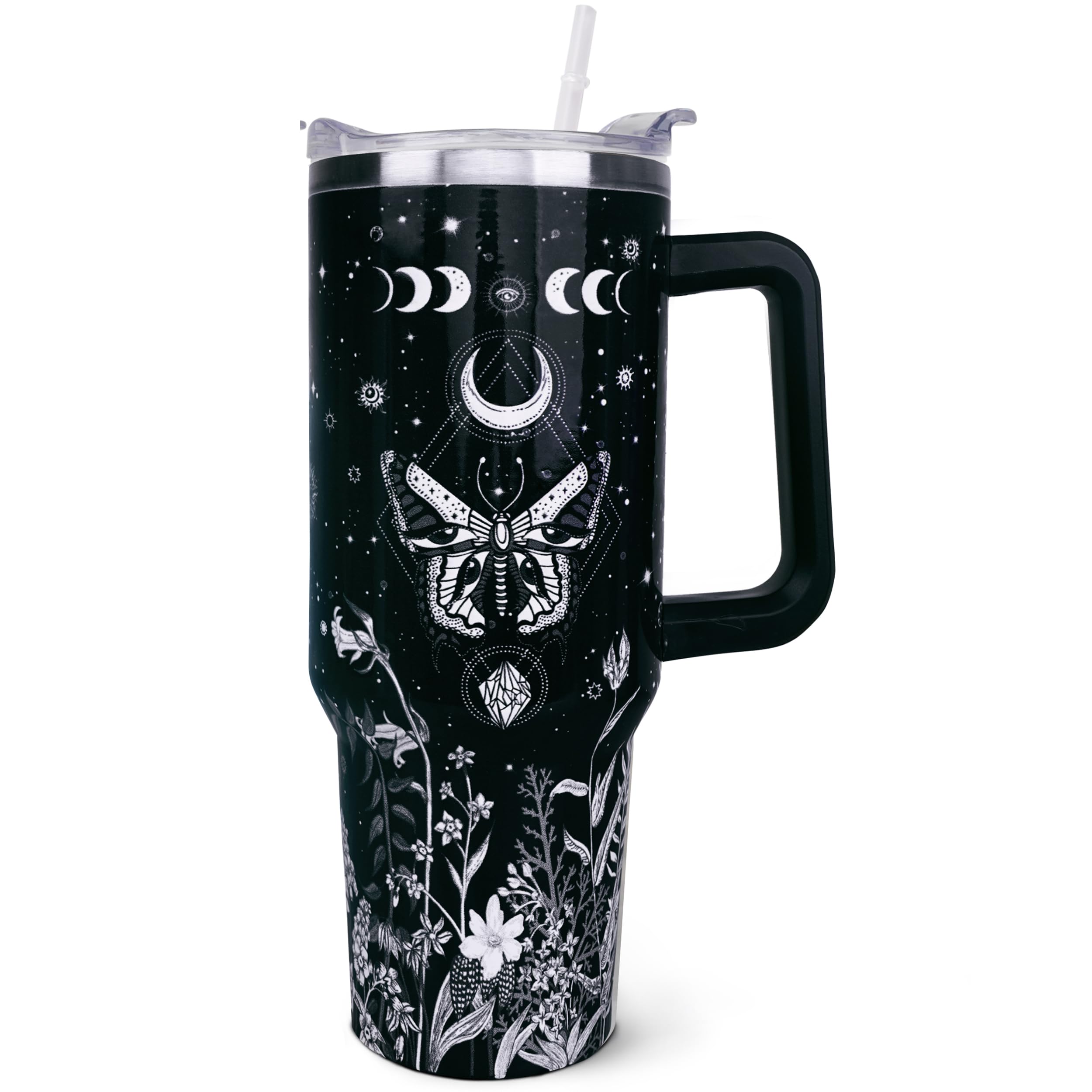 Znyyzyba 40 Oz Goth Tumbler With Handle And Straw, Goth Gifts For Women, Reusable Stainless Steel Gothic Tumbler Leak Proof, Hal