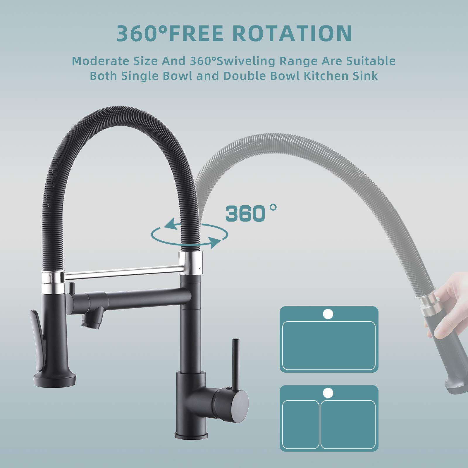 Pull Down Kitchen Faucet With Sprayer,Fapully Commercial Black Spring Kitchen Sink Faucet With Brushed Nickel